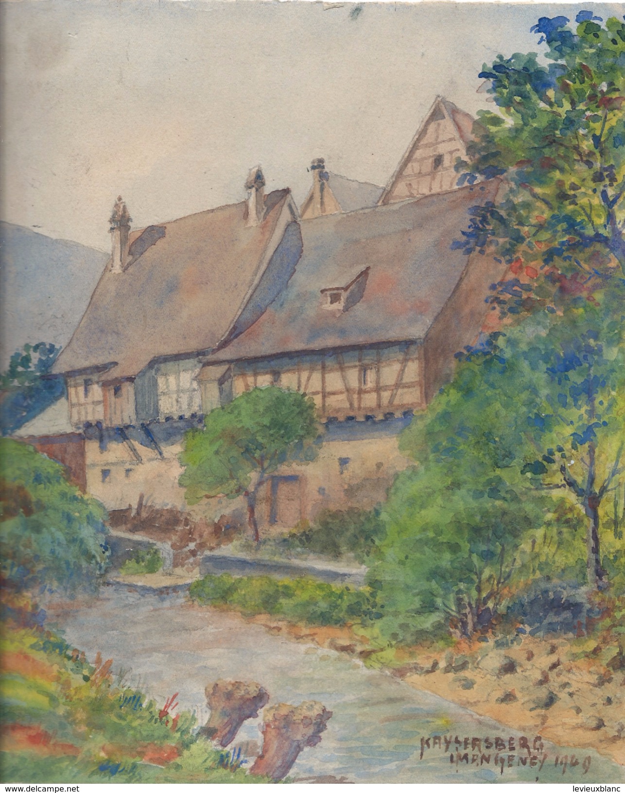 Dessin Sur Papier Lava Docelle / Maisons à Colombages Et Riviére / KAYSERSBERG/ IMP.Nigeney1949         GRAV187 - Waterverf