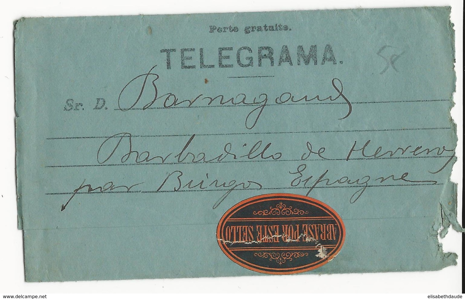 ESPAGNE - TELEGRAMME De PARIS => BARBADILLO DE HERRERO Via BURGOS - Briefe U. Dokumente