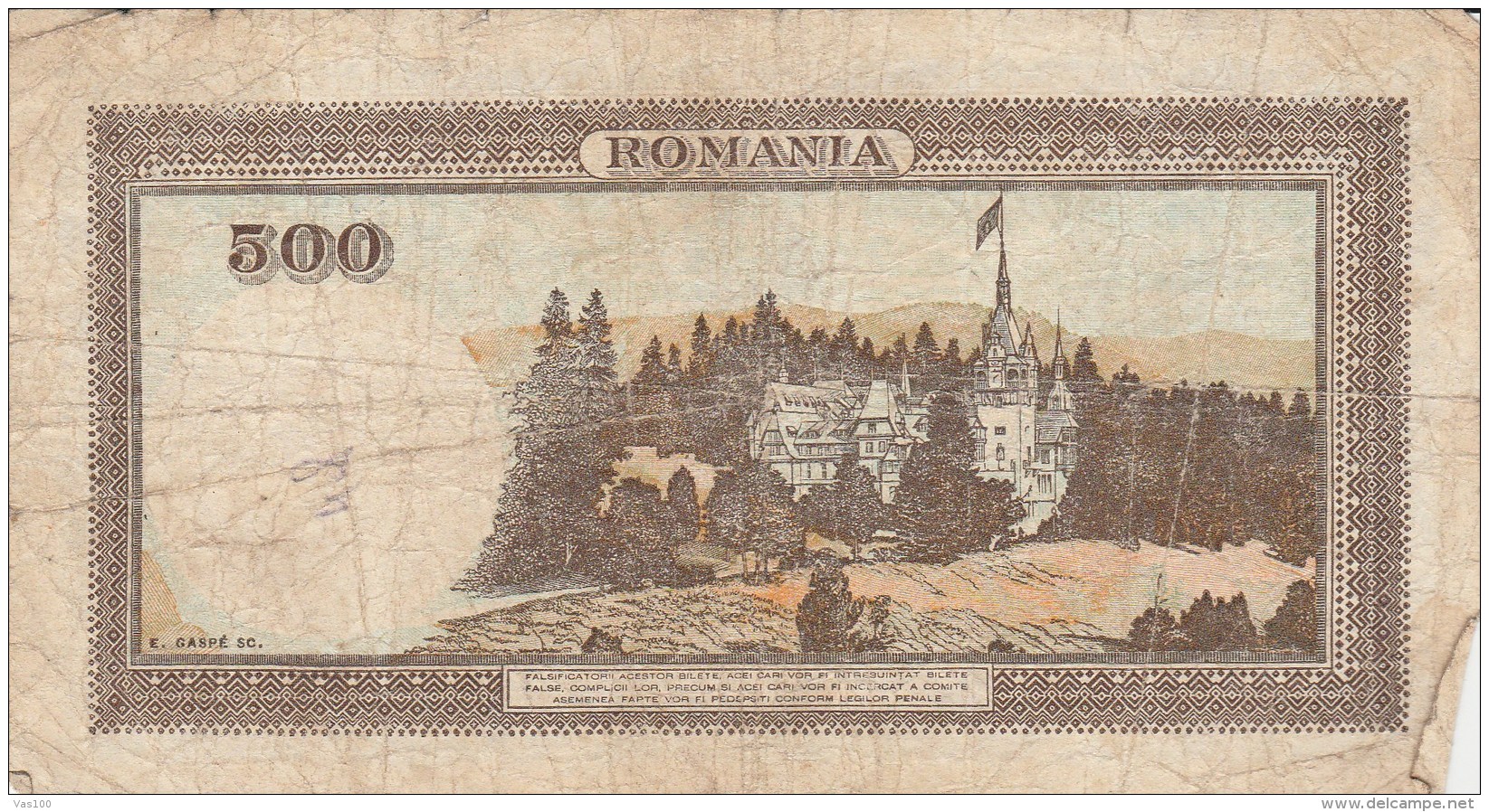 500 LEI, CASTLE, 1941,ROMANIA. - Roumanie