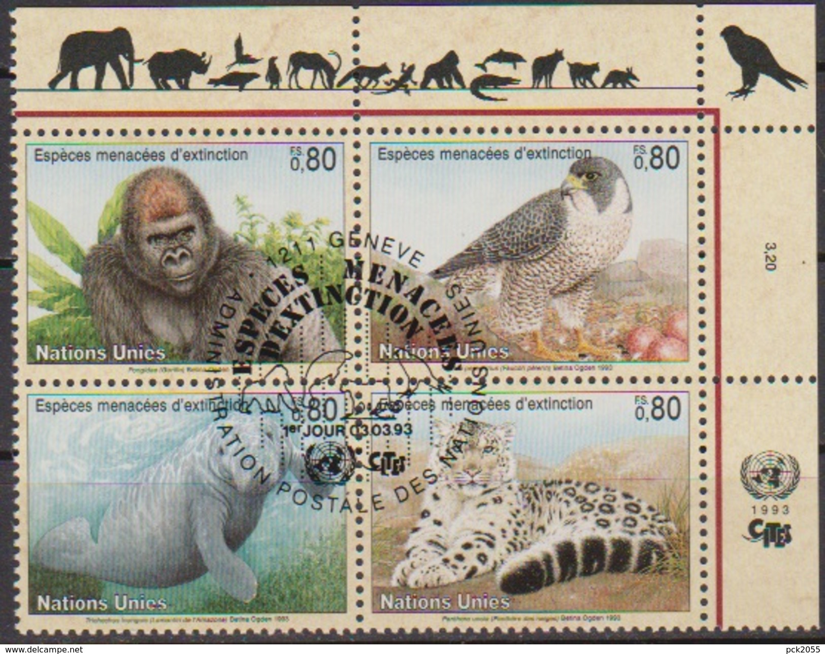 UNO Genf 1993 MiNr.227 - 230  O Gest.Gefährdete Arten (  4063 ) - Used Stamps