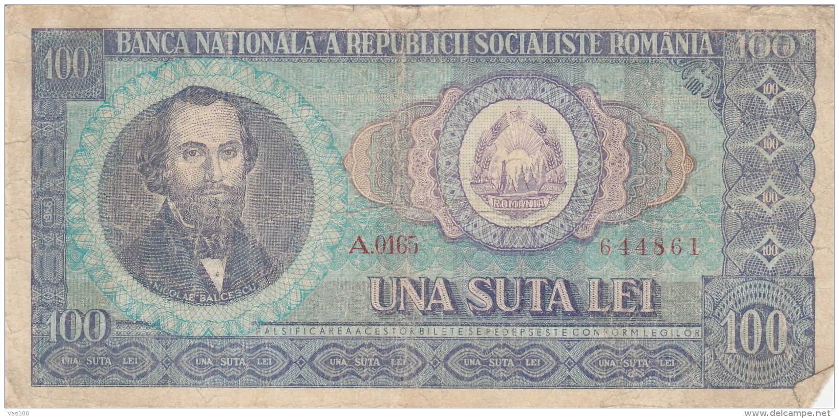 100 LEI, NICOLAE BALCESCU, SOCIALIST REPUBLIC OF ROMANIA,1966,ROMANIA. - Romania