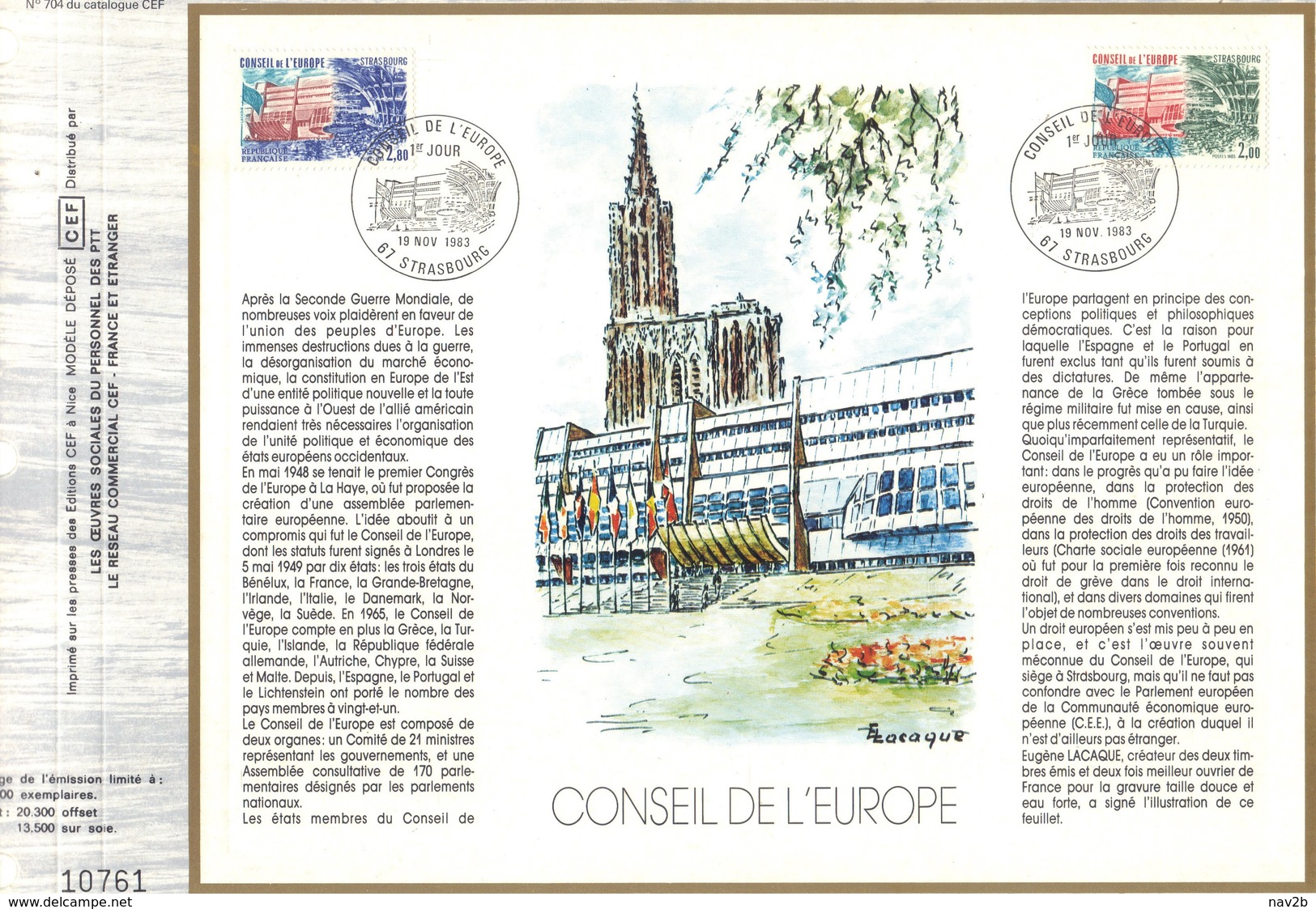 Sur Feuillet CEF , FDC 1983  Strasbourg . CONSEIL DE L'EUROPE . 2 Timbres . - 1980-1989