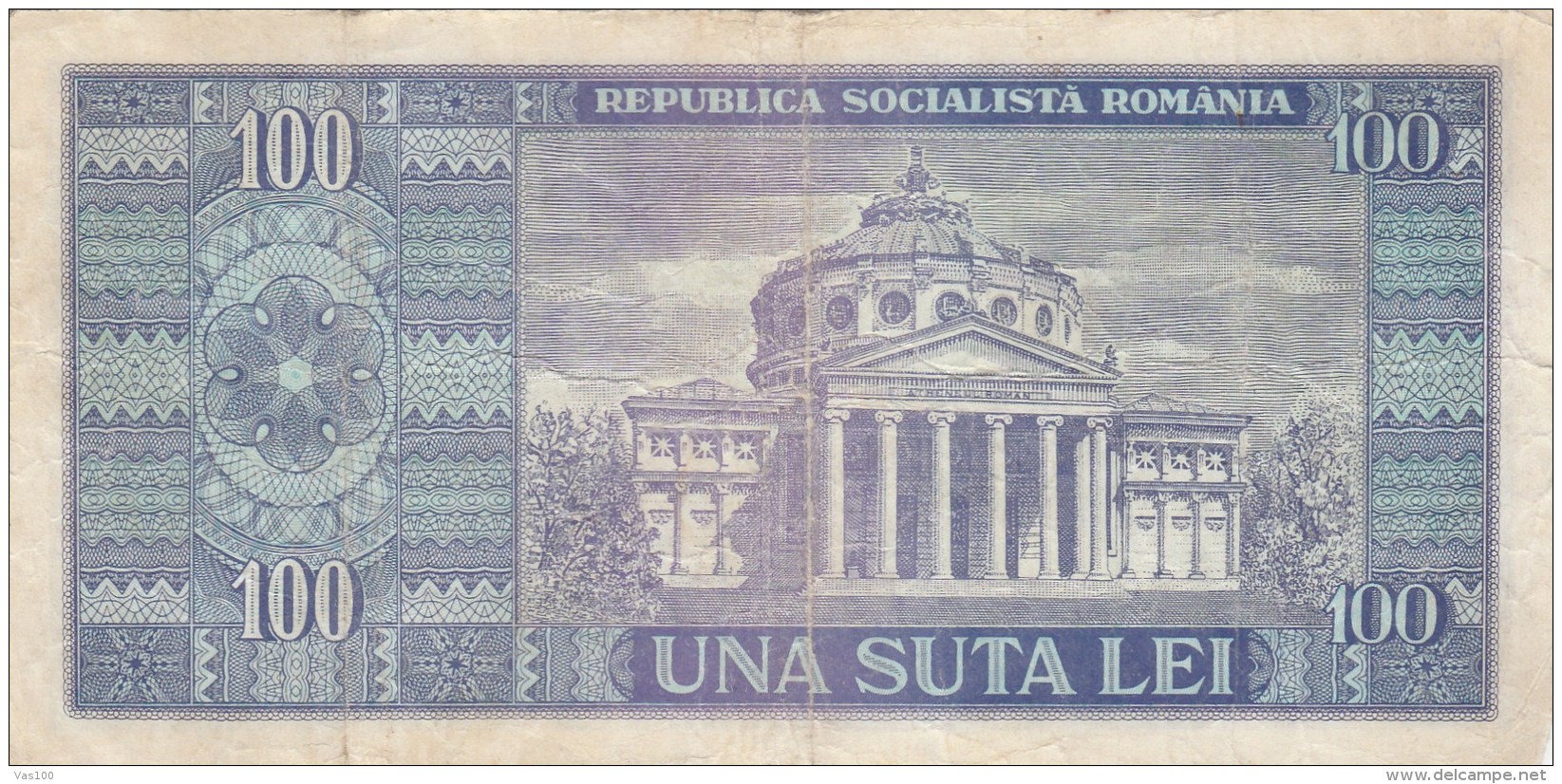 100 LEI, NICOLAE BALCESCU, 1966, PAPER BANKNOTE,ROMANIA. - Roumanie