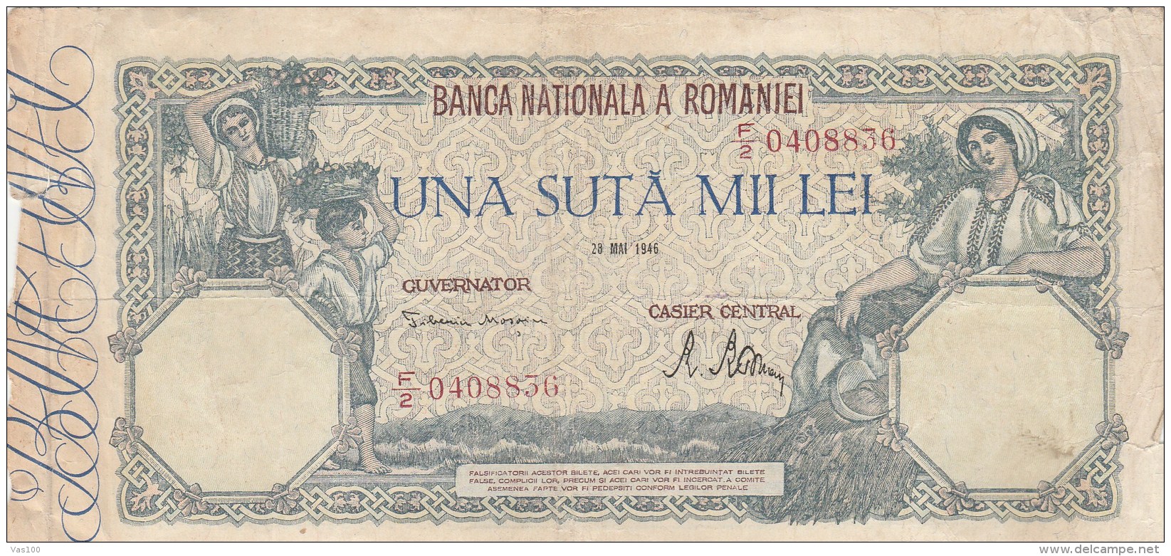 100.000 LEI, 1946, PAPER BANKNOTE,ROMANIA. - Rumänien