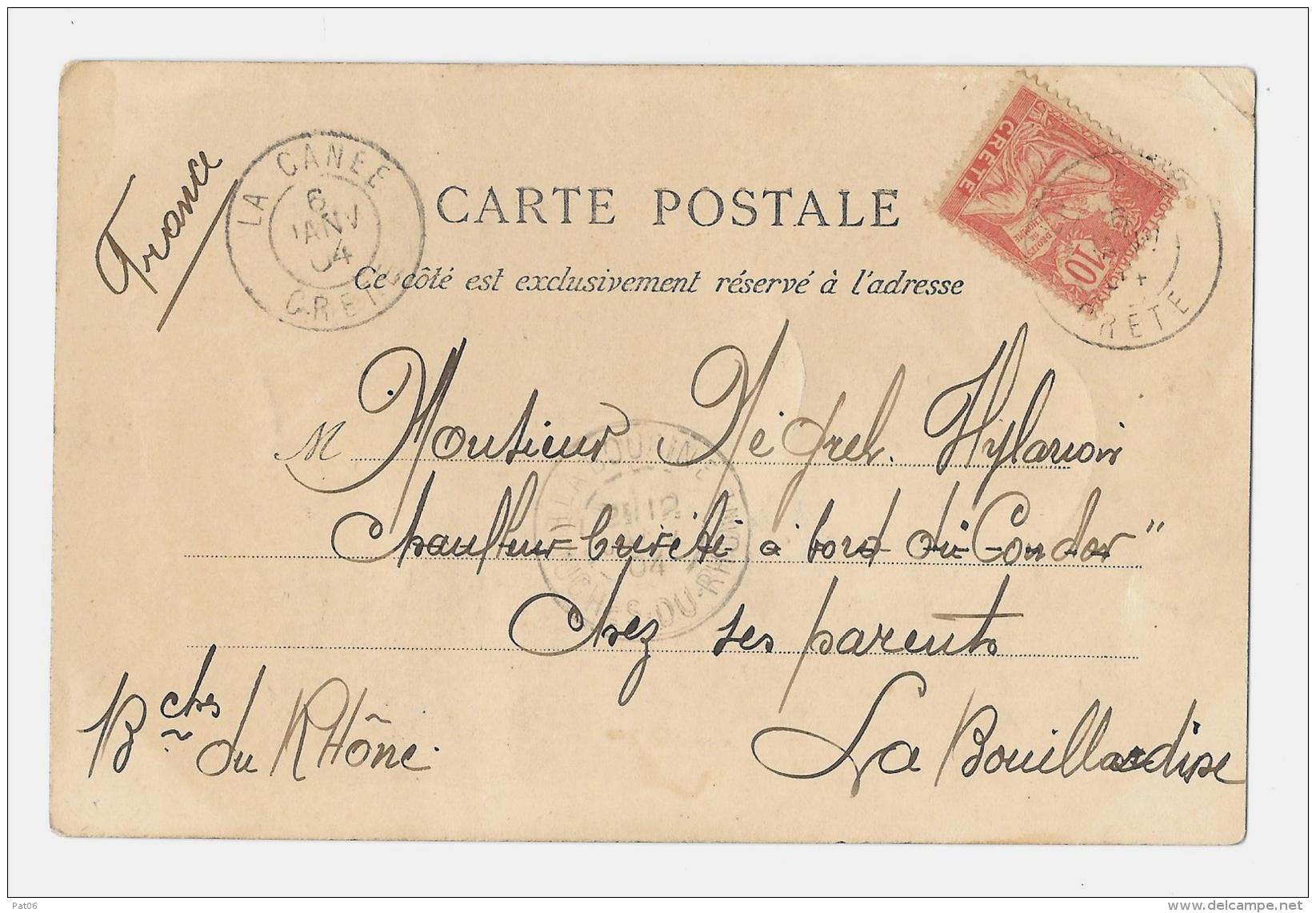 B.F.E.  &laquo; LA CANEE &raquo; (Crête) CPE - Tarif UPU &laquo; France Métro &raquo; à 10c. (1.10.1881/31.3.1921)CR.N°6 - Gebraucht