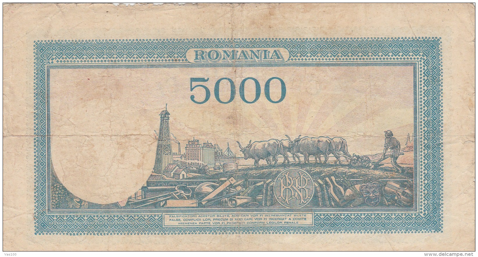 5000 LEI, COAT OF ARMS, 1945, PAPER BANKNOTE,ROMANIA. - Rumänien