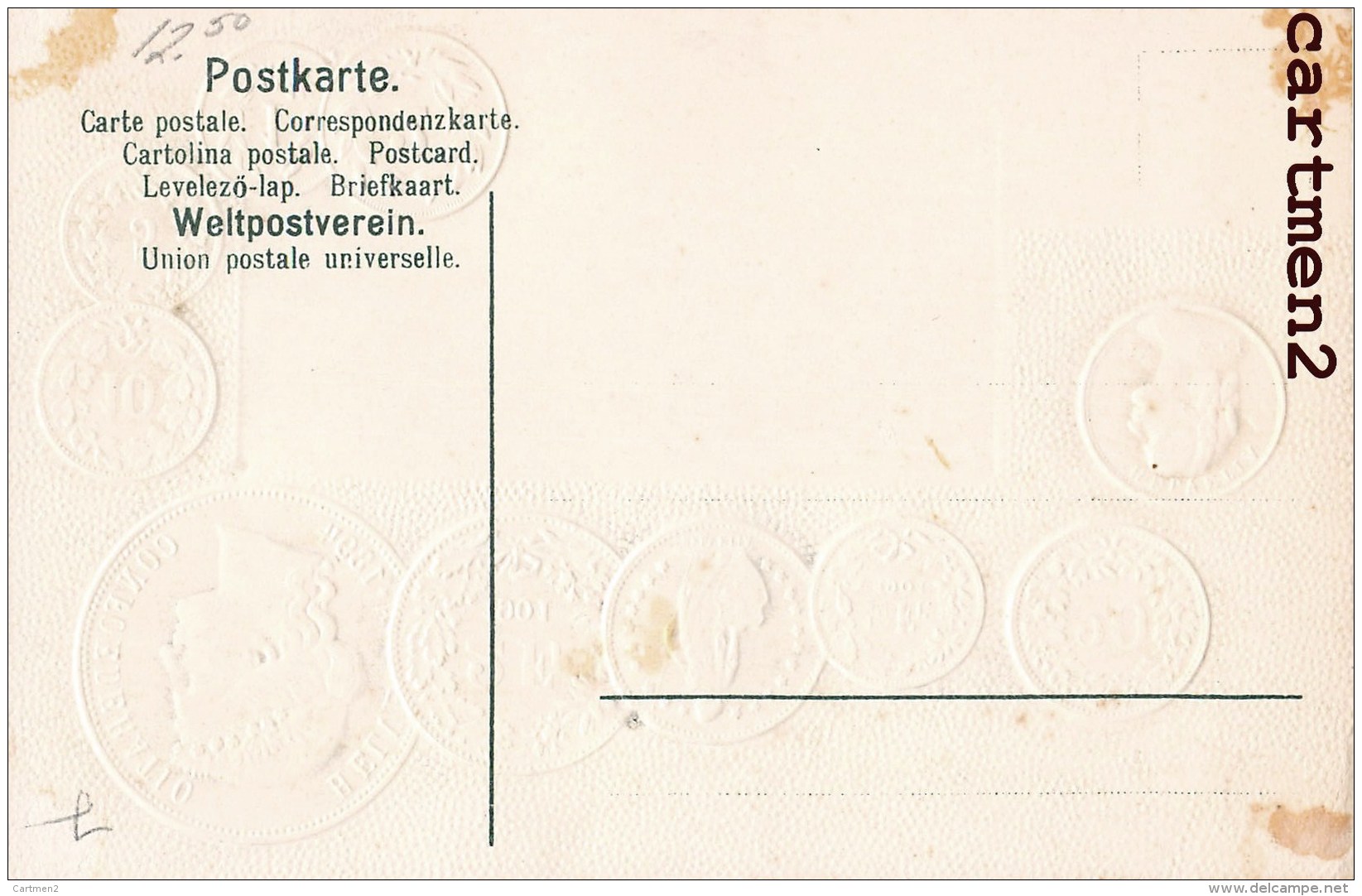 POSTKARTE MIT NATIONALFLAGGE FRANC SUISSE SCHWEIZ MÜNZWESEN PIECE MEDEAILLE COURTAGE BOURSE GAUFREE EMBOSSED - Münzen (Abb.)