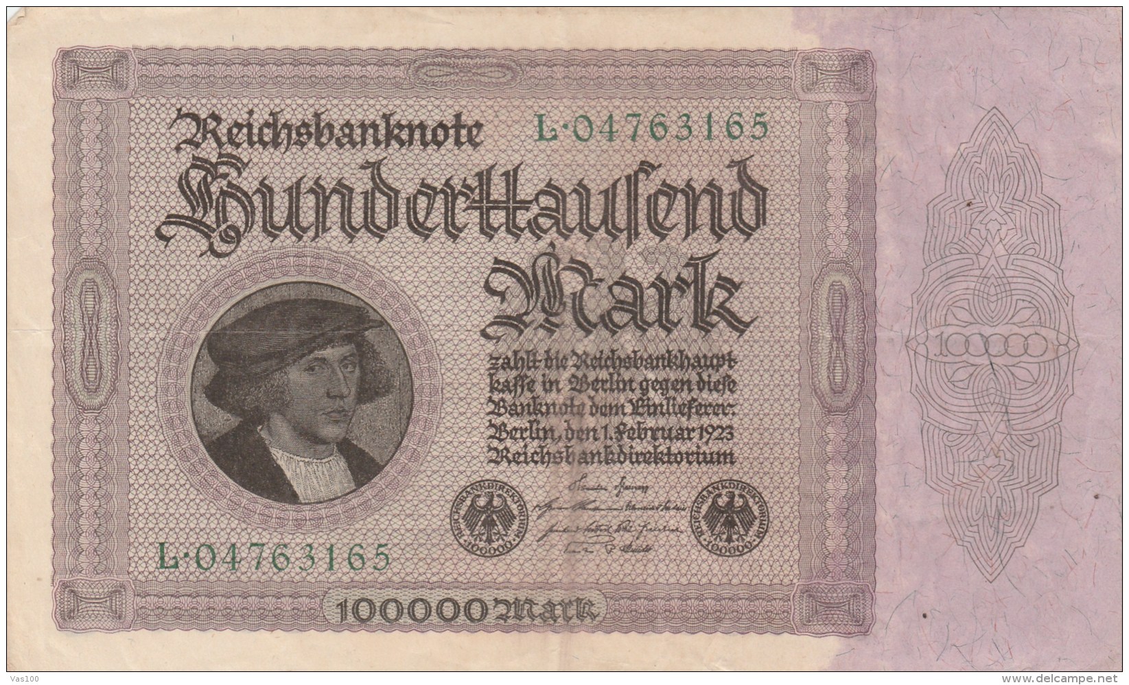 100.000 MARK, REICHSBANKNOTE, 1923, PAPER BANKNOTE, GERMANY. - 100000 Mark