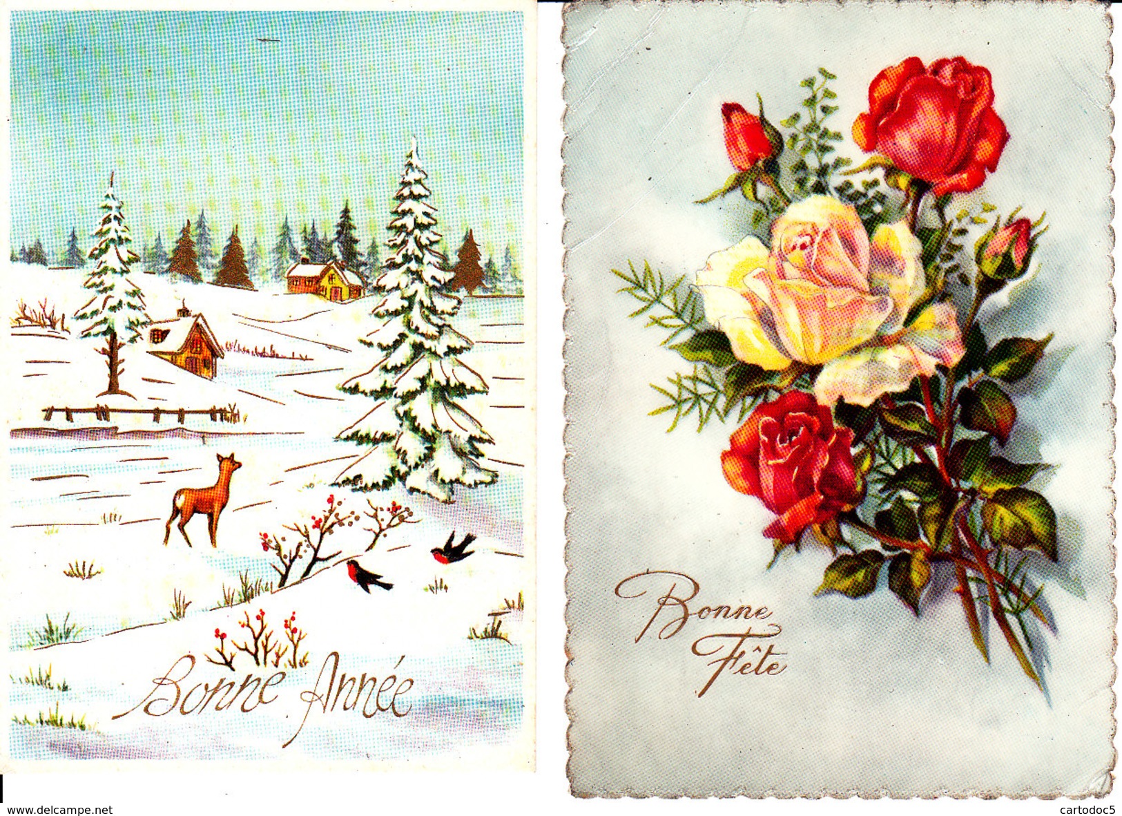 Lot De 2 Cp Format 10-15 Bonne Fête - Bonne Année Bouquets De Fleurs Paysage De Neige - Anno Nuovo