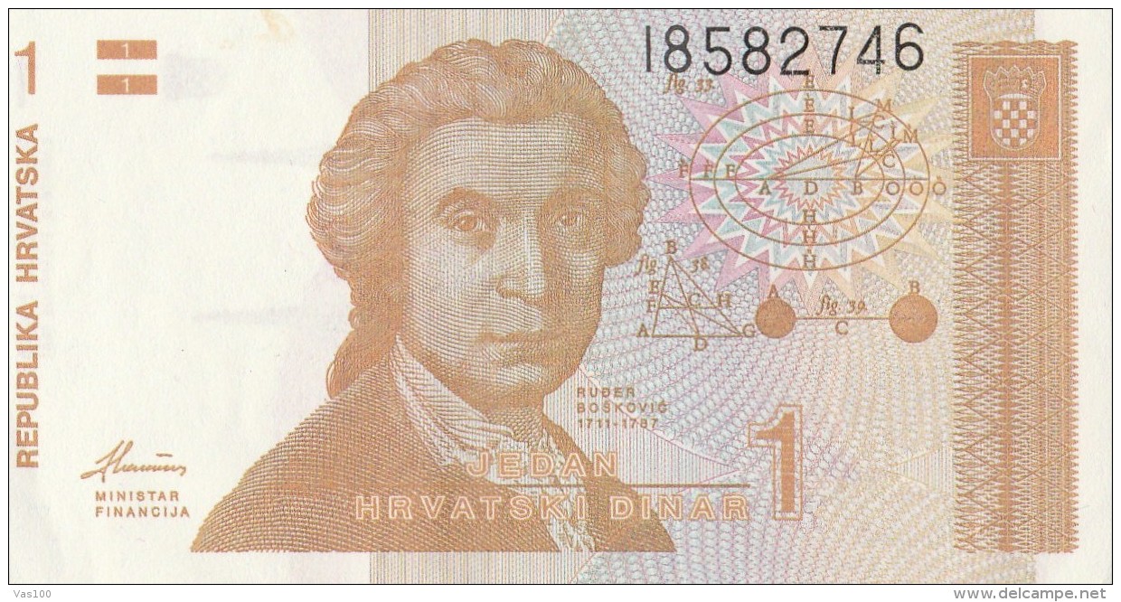 1 HRVATSKI DINAR, JEDAN DINAR, 1991, PAPER BANKNOTE, CROATIA. - Croatie