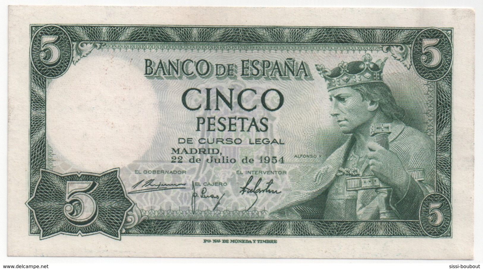 Billet De Banque ESPAGNE - 5 Pesetas De 1954  - NEUF - Sans Pliure, Tâche, Trou... - 5 Pesetas