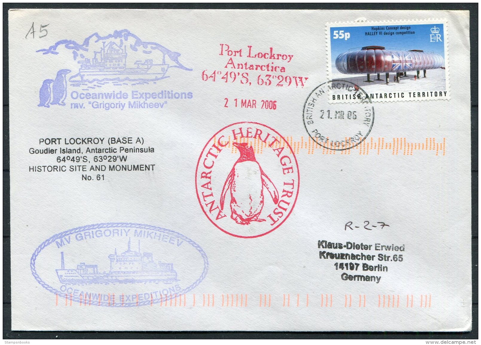 2006 B.A.T. Antarctic Heritage Trust Penguin, Port Lockroy 'Grigoriy Mikheev' Ship Cover - Covers & Documents