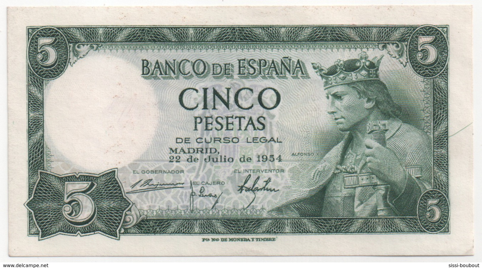 Billet De Banque ESPAGNE - 5 Pesetas De 1954  - NEUF - Sans Pliure, Tâche, Trou... - 5 Peseten