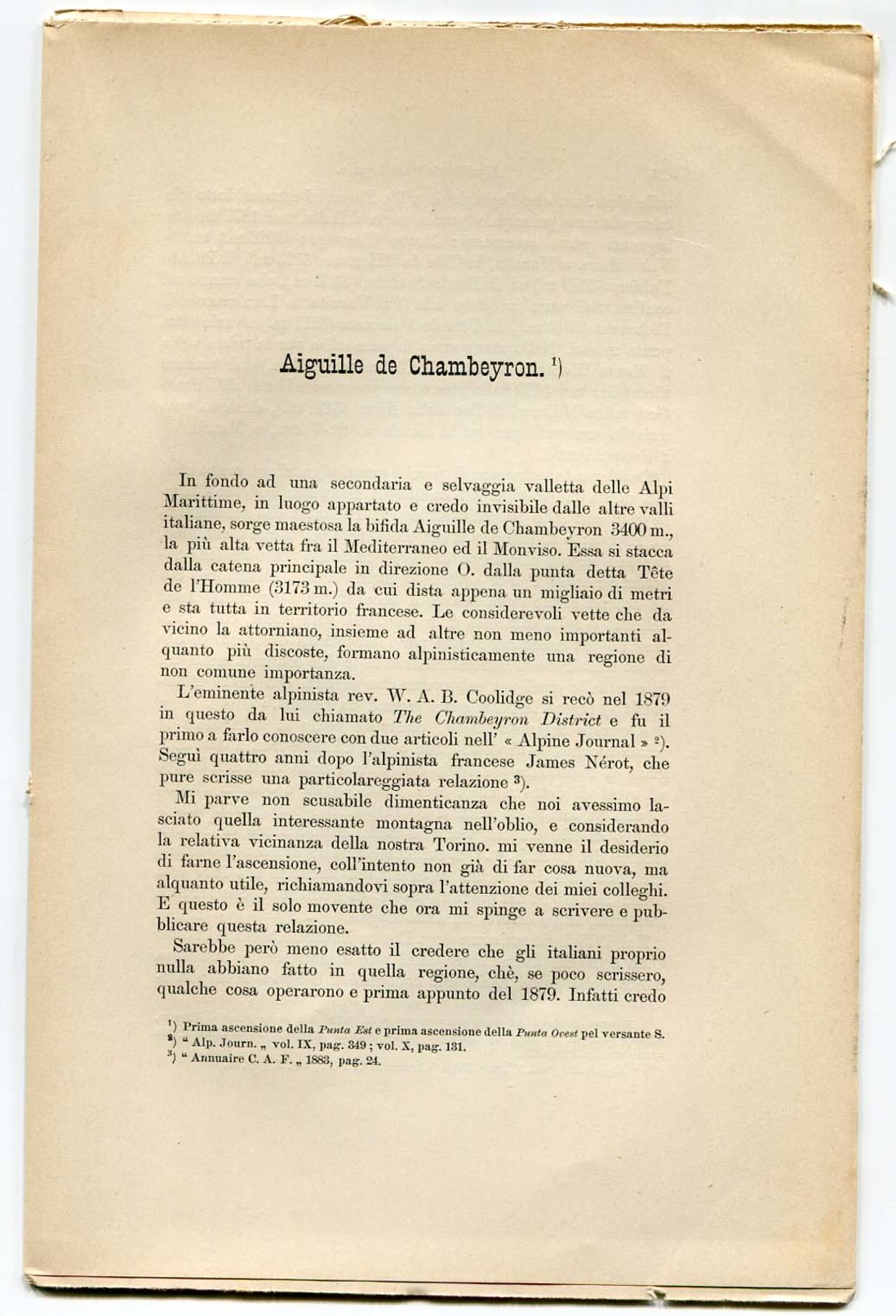 AIGUILLE DE CHAMBEYRON  Alpi Cozie Saint-Paul-sur-Ubaye Alpes-de-Haute-Provence  - Estratto Del 1894 - Autres & Non Classés