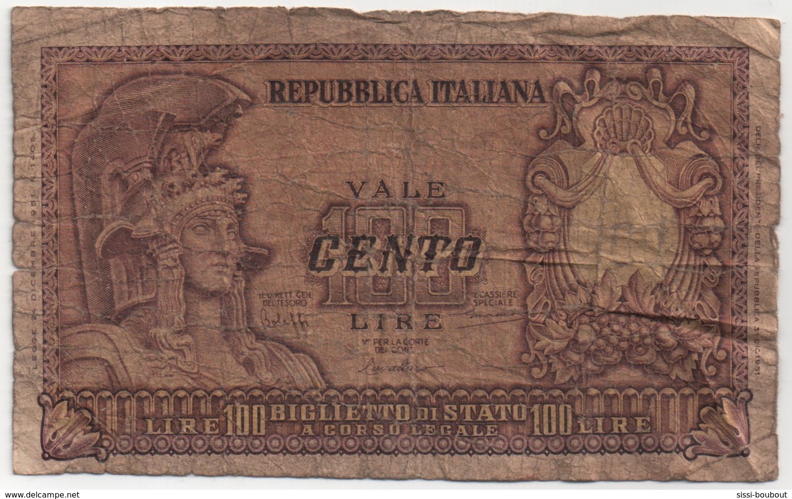 Billet De Banque ITALIE - 100 Lire De 1951 - 100 Liras