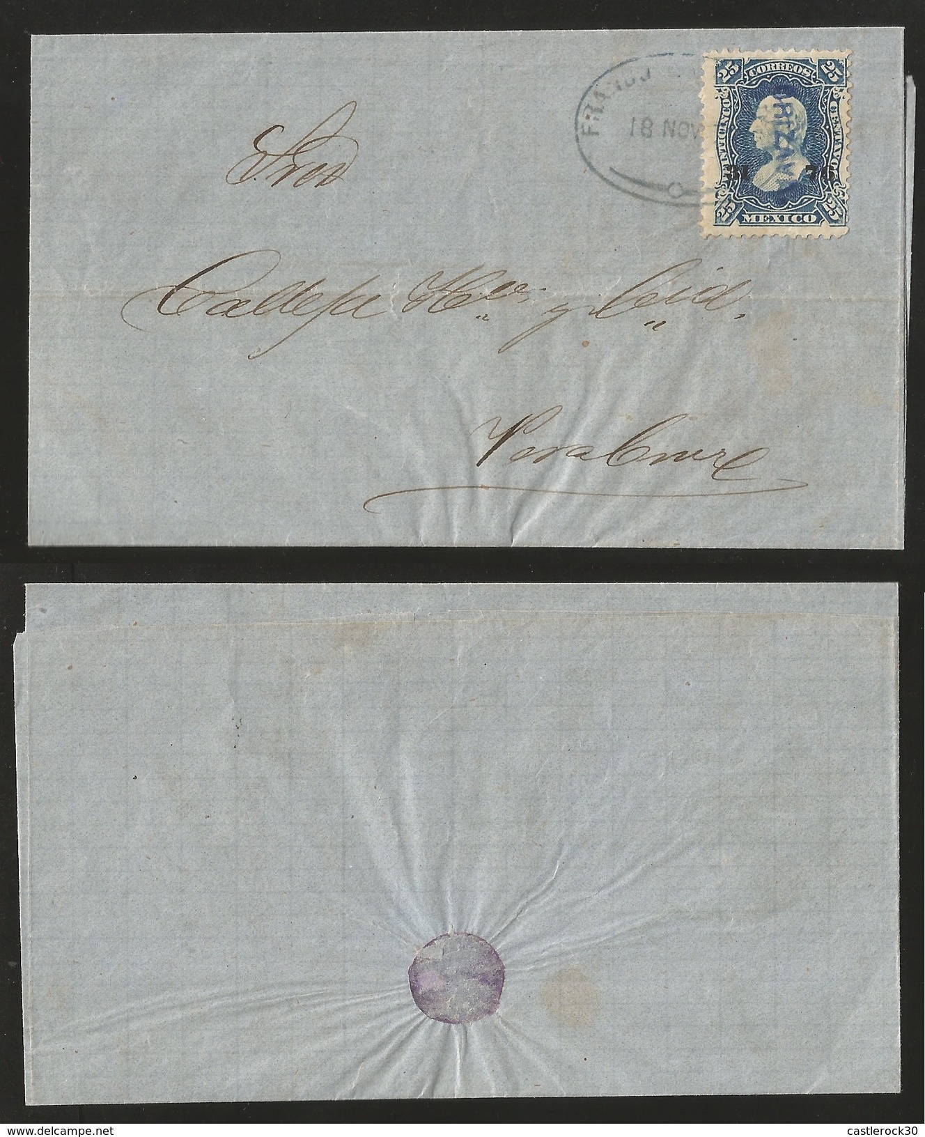 G)1876 MEXICO, ORIZABA 31 76 USED IN OAXACA, OUT OF DISTRICT, BLUE SURCHARGE ORIZABA, FRANCO DATED OVAL CANC., CIRCULATE - Mexico