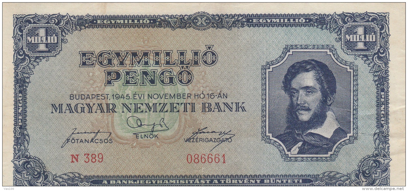 1000 000 PENGO, EGYMILLIO PENGO, 1945, BLUE PAPER BANKNOTE ,HUNGARY. - Hongrie