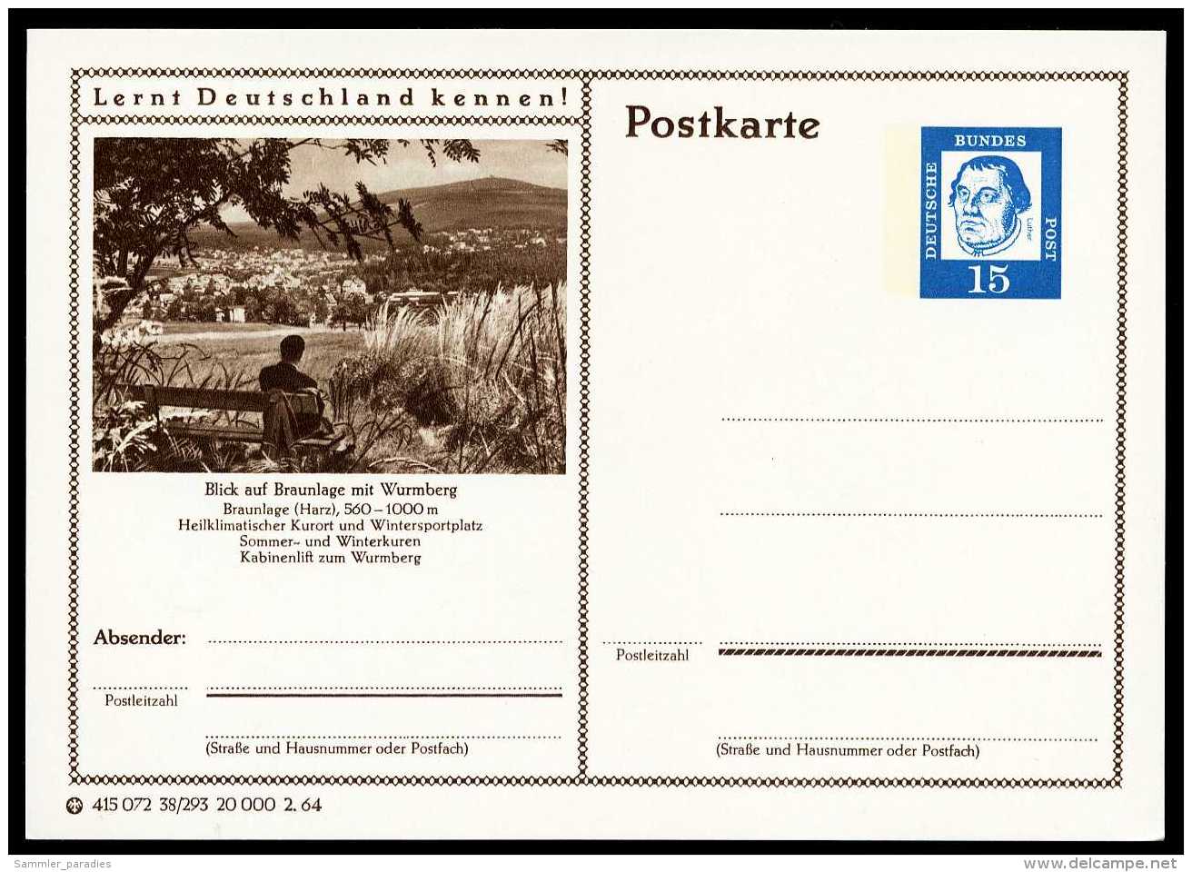 95727) BRD - Bildpostkarte P 81 - 38/293 - * Ungebraucht - 15Pf Luther - Braunlage Im Harz, Ortsansicht - Geïllustreerde Postkaarten - Ongebruikt