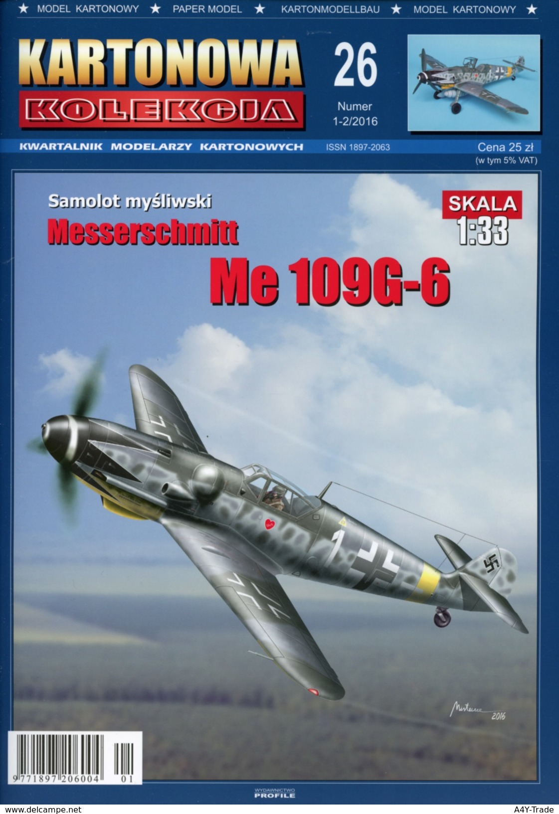 German WWII Fighter Messerschmitt Me 109G-6 - Paper Card Model Scale 1/33 # Kartonowa Kolekcja No 26 - Paper Models / Lasercut