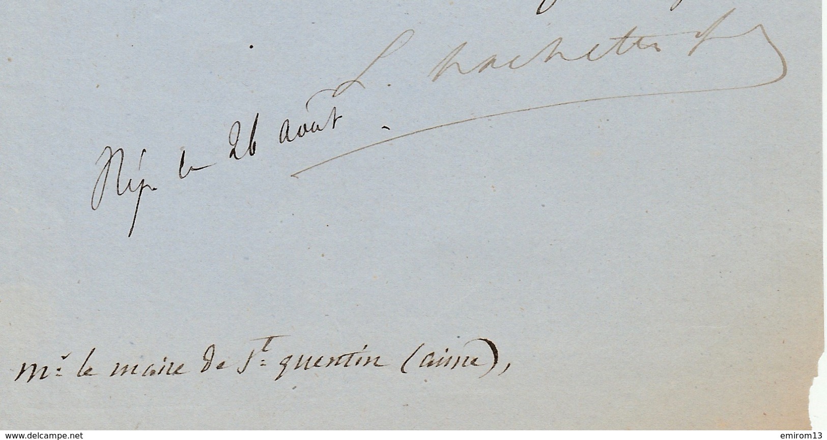 Louis Hachette Lettre Envoyée Au Maire De Saint Quentin En 1858 Rethel 08 Librairie éditeur Paris Rue Pierre Sarrazin - Altri & Non Classificati