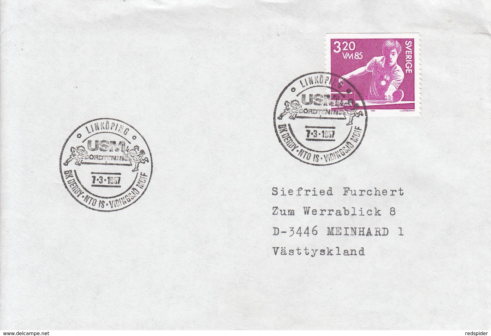 TABLE TENNIS-PING PONG-TISCHTENNIS-TENNIS DE TABLE-TENNIS TAVOLO, SWEDEN, 1987, Special Postmark !! - Tennis Tavolo