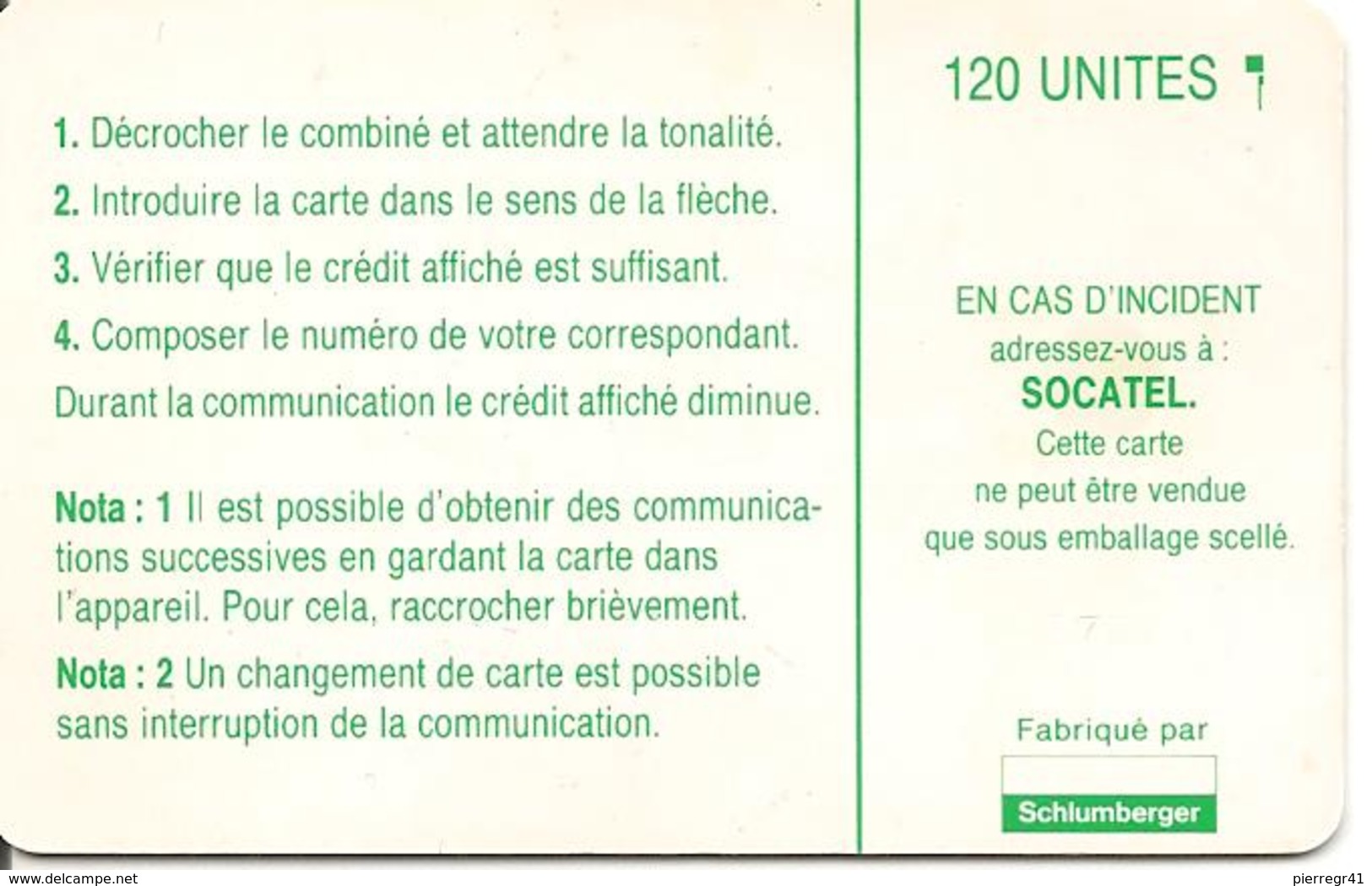 CARTE-PUCE-CENTRE AFRIQUE-120U-SC4-SOCATEL-VERT-N°Ge 43771-UTILISE-TBE - Centraal-Afrikaanse Republiek