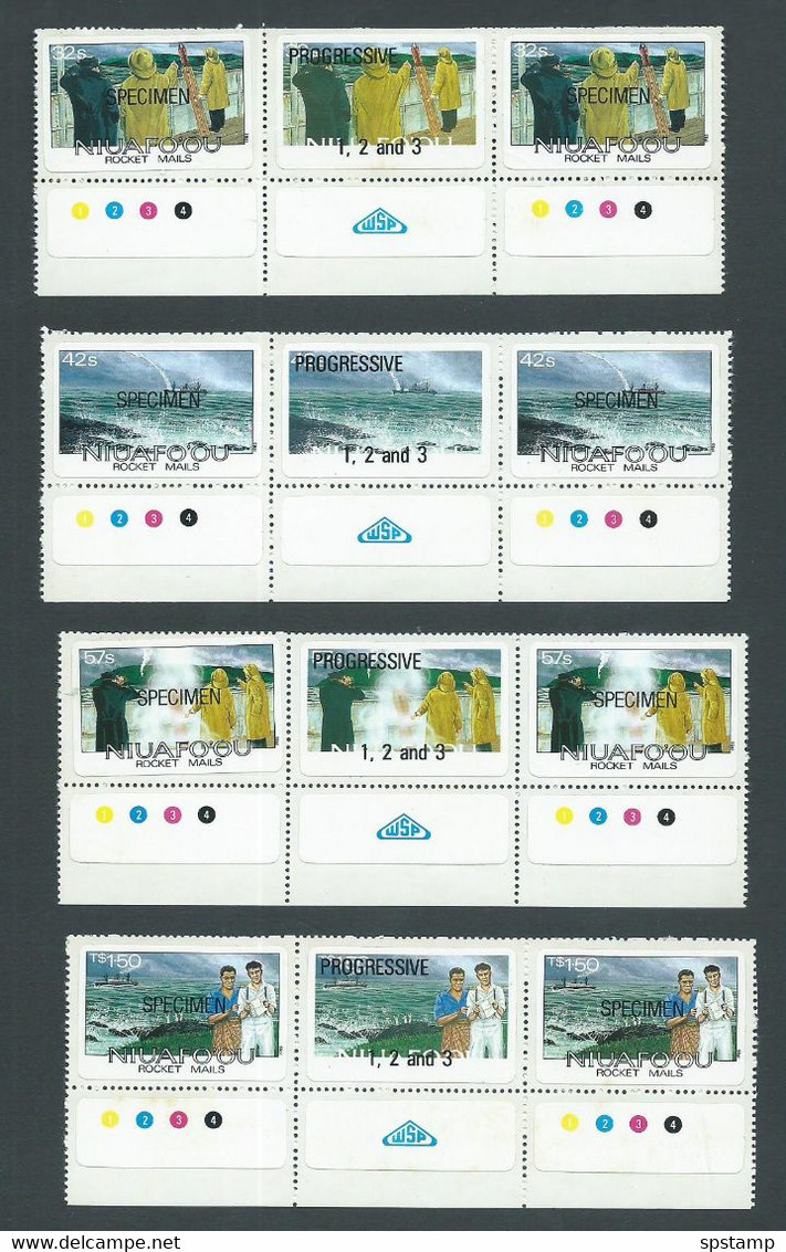 Tonga Niuafo'ou 1985 Rocket Mail Set Of 4 As Gutter Pairs With Label Specimen Overprint MNH - Tonga (1970-...)