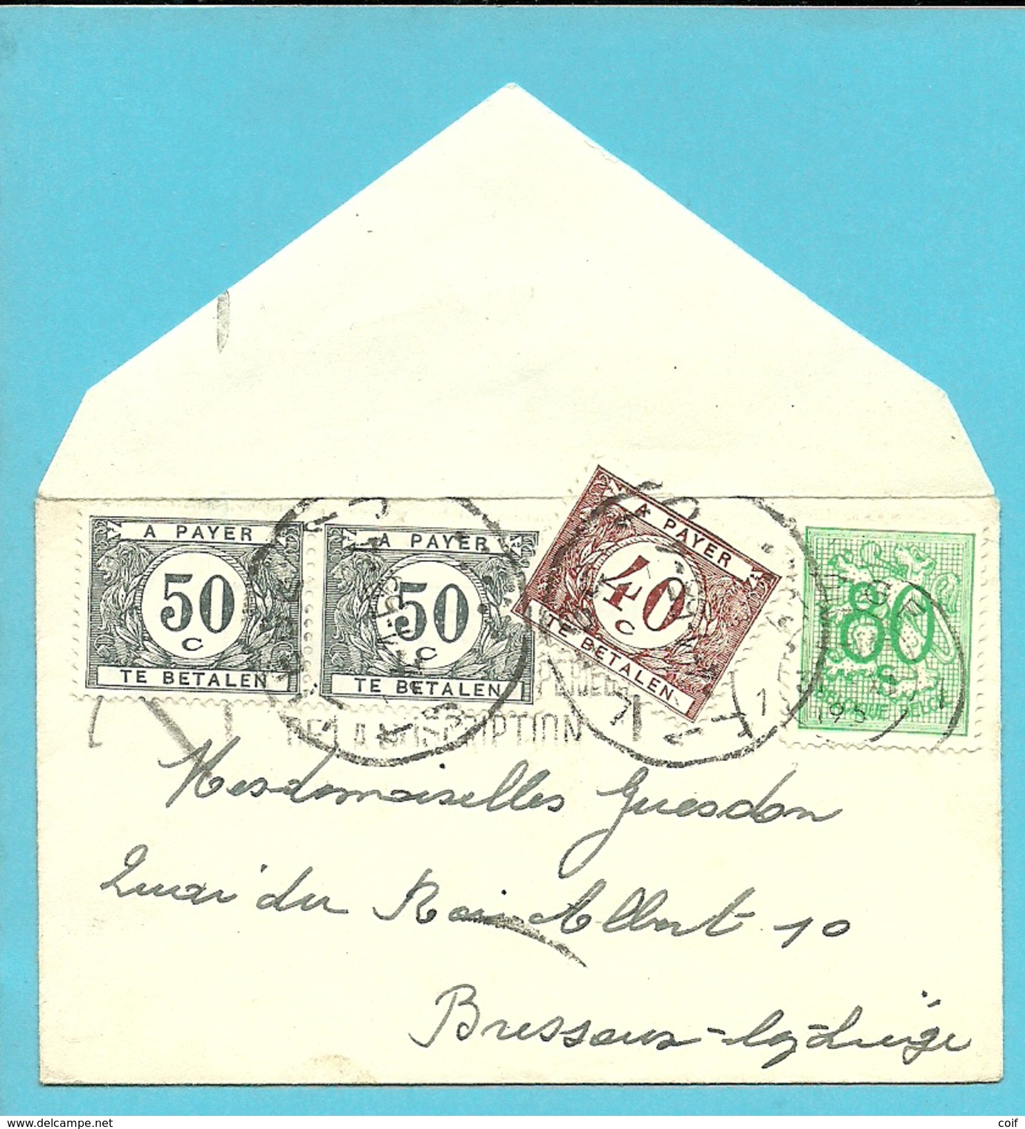 857 Op Naamkaartomslagje (carte-visite) Stempel LIEGE, Getaxeerd (taxe) Met TX 37+39 Met Stempel LIEGE - 1951-1975 Lion Héraldique