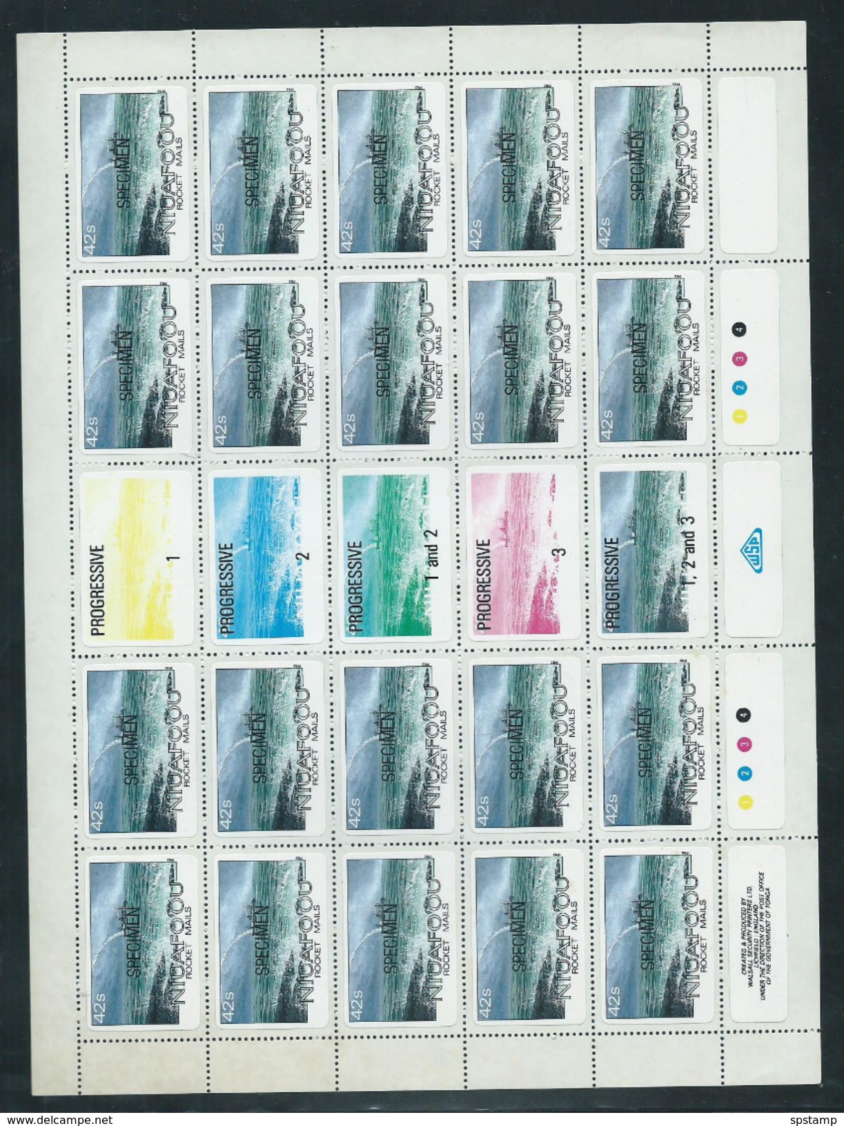 Tonga Niuafo'ou 1985 42s Rocket Mail Full Sheet Of 20 With Labels And Margins Specimen Overprint MNH - Tonga (1970-...)