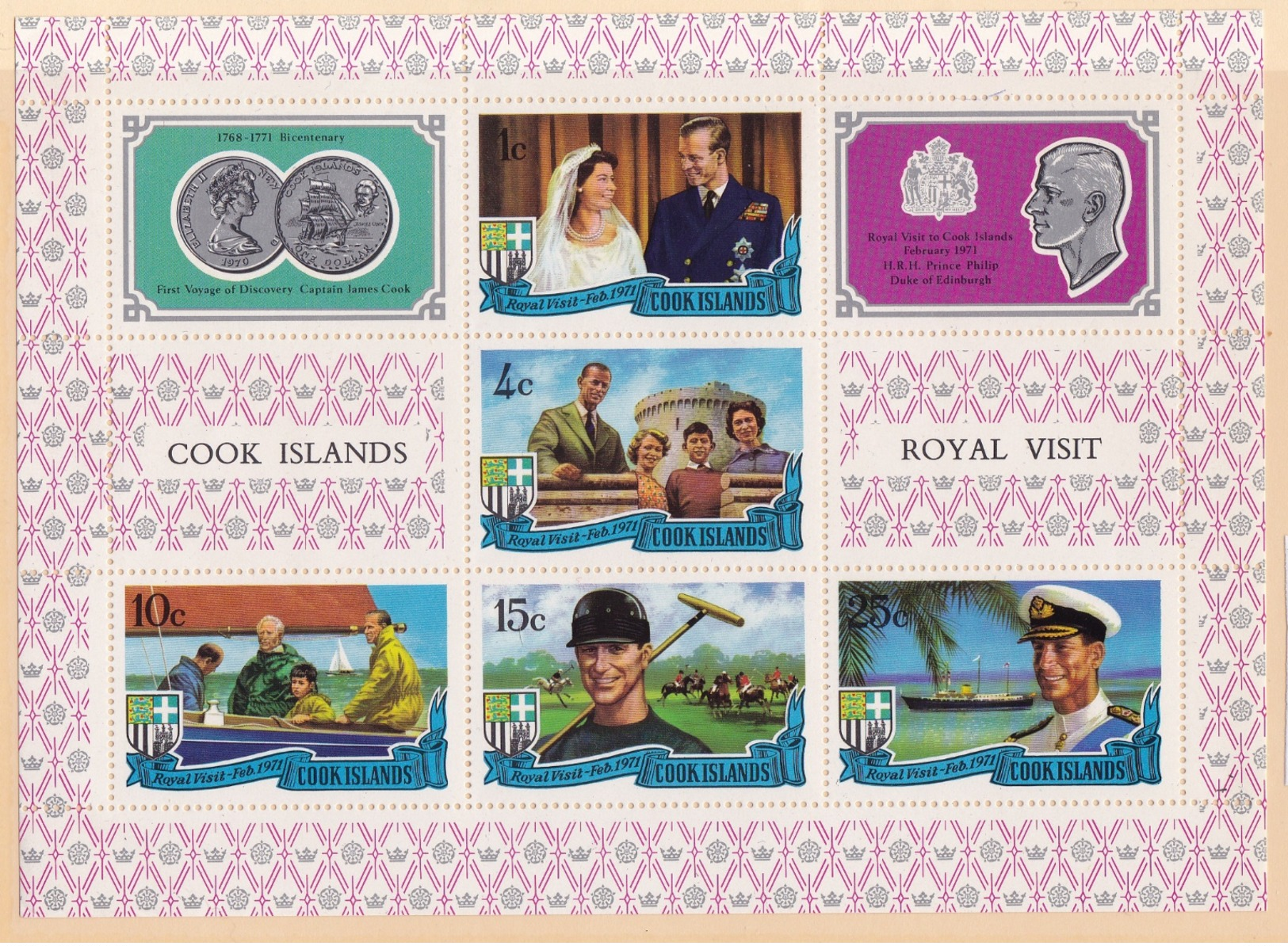 Cook Islands (Sc# 301) MNH (Complete Set, S/S Of 5 + Label) Royal Visit  (1971) - Cook Islands