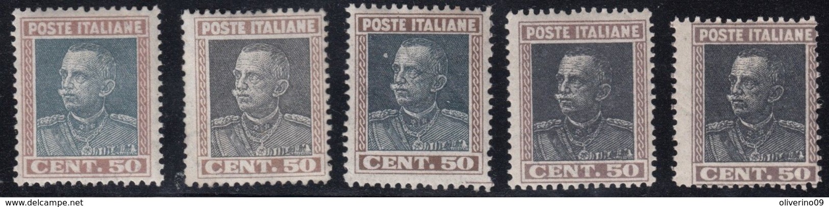 Regno, 1927, 50 C. N.218, Varietà, Variety,Centro Di Colore Diverso NERO, UNICO - Used