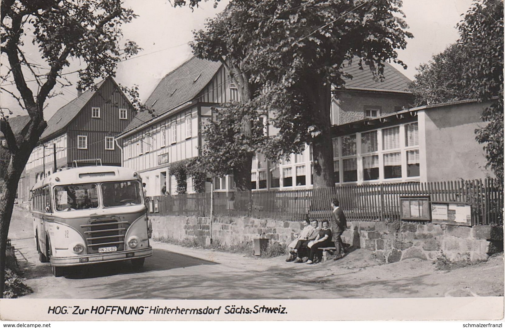 AK Sächsische Schweiz Hinterhermsdorf HOG Gasthof Zur Hoffnung Ikarus Bus A Sebnitz Saupsdorf Nixdorf Hinterdaubitz Khaa - Hinterhermsdorf