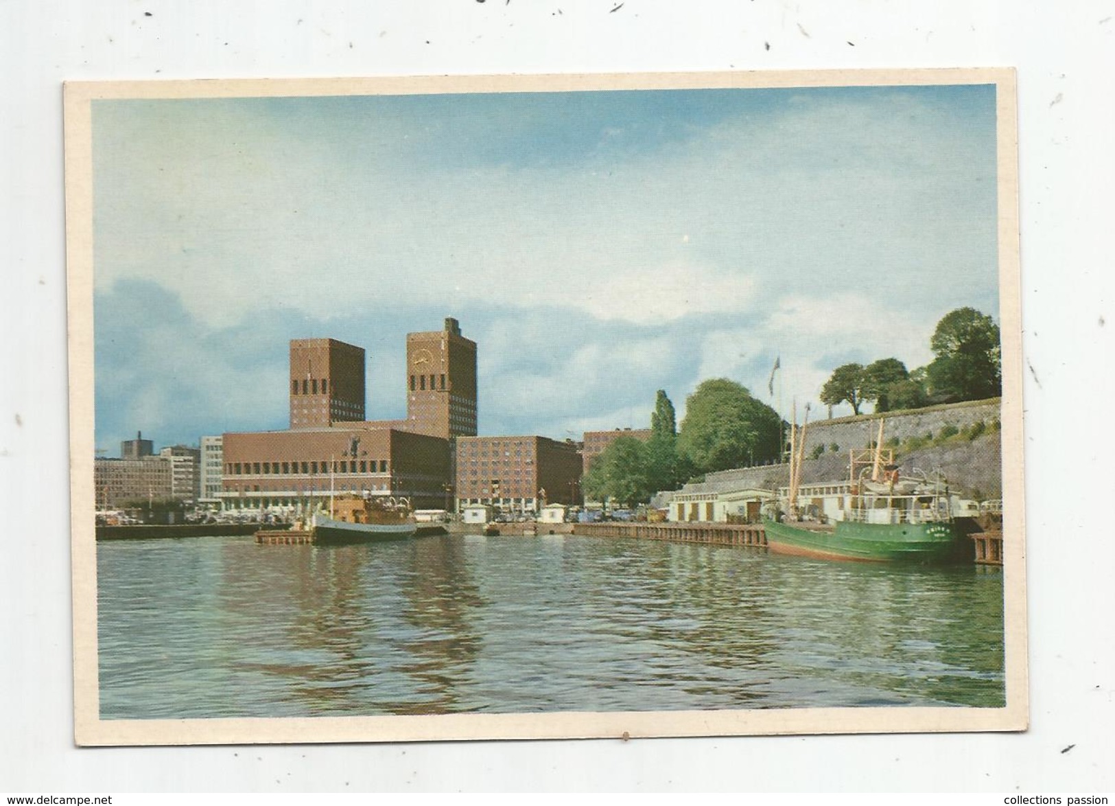 G-I-E , Cp , NORVEGE , OSLO , The City Hall And The Harbour , Vierge , Ed : Abel , N° 1160 - Noruega