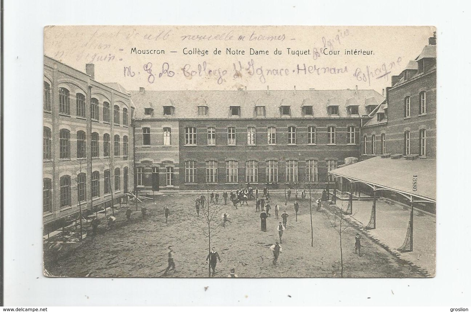 MOUSCRON 13880  COLLEGE DE NOTRE DAME DU TUQUET COUR INTERIEURE 1913 - Moeskroen