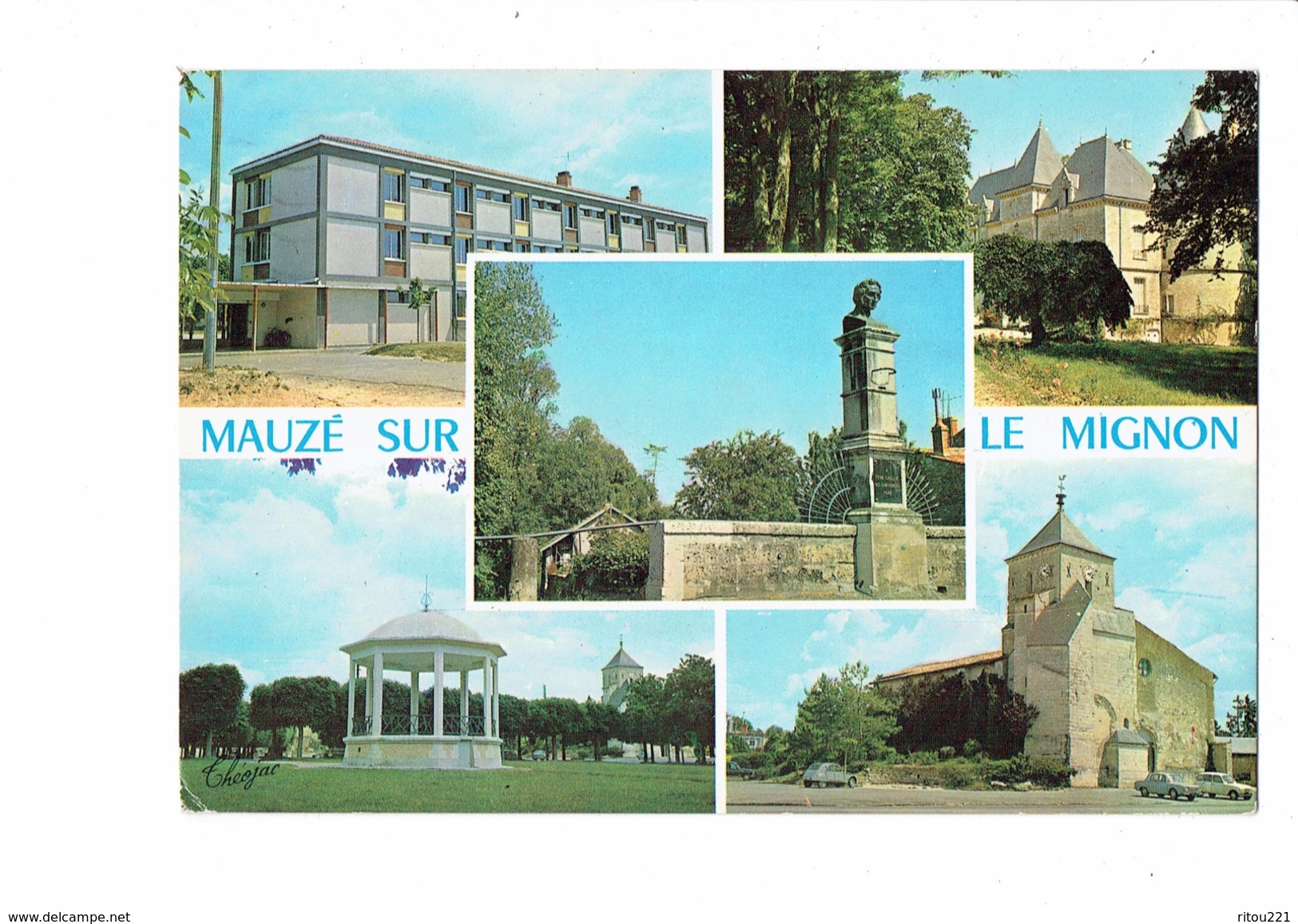 Cpm - 79 - MAUZE-SUR-LE-MIGNON - Multivues - 1973 - Collège - Statue Kiosque église - Mauze Sur Le Mignon