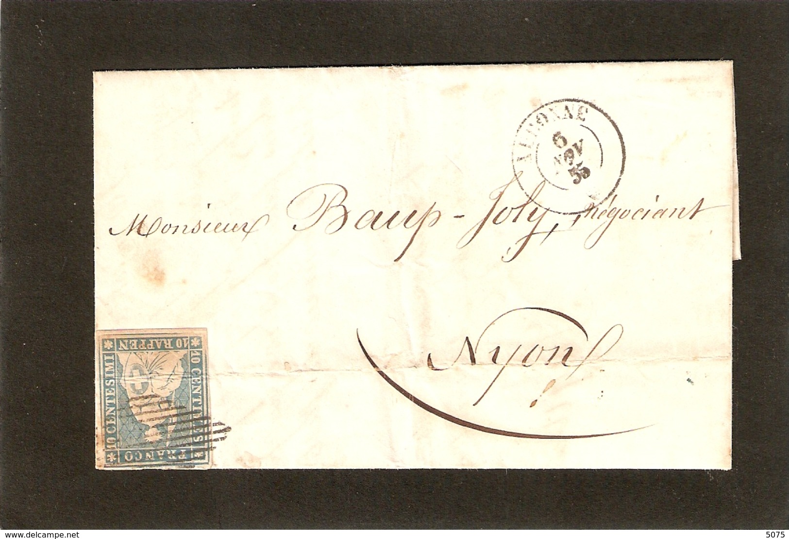 1855 Aubonne  22B Sur Lettre Obl Grille ( Pli D'archive) - Lettres & Documents