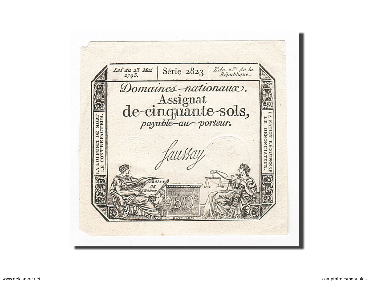 Billet, France, 50 Sols, 1793, 1793-05-23, Saussay, SUP+, KM:A70b, Lafaurie:167 - Assignats & Mandats Territoriaux