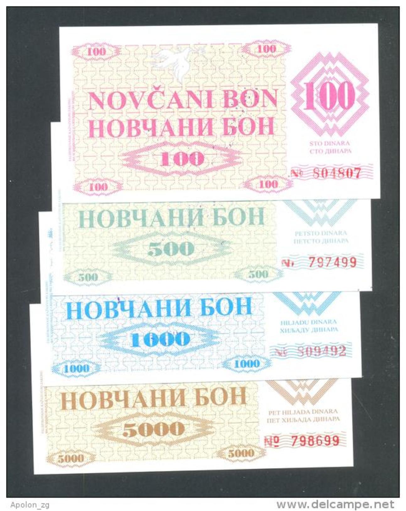 BOSNIA - BOSNIA ERZEGOVINA, 100, 500,1000 & 5000 Dinara 1992 UNC- *Handstamp: FILIJALA SARAJEVO ... On Back. - Bosnia And Herzegovina