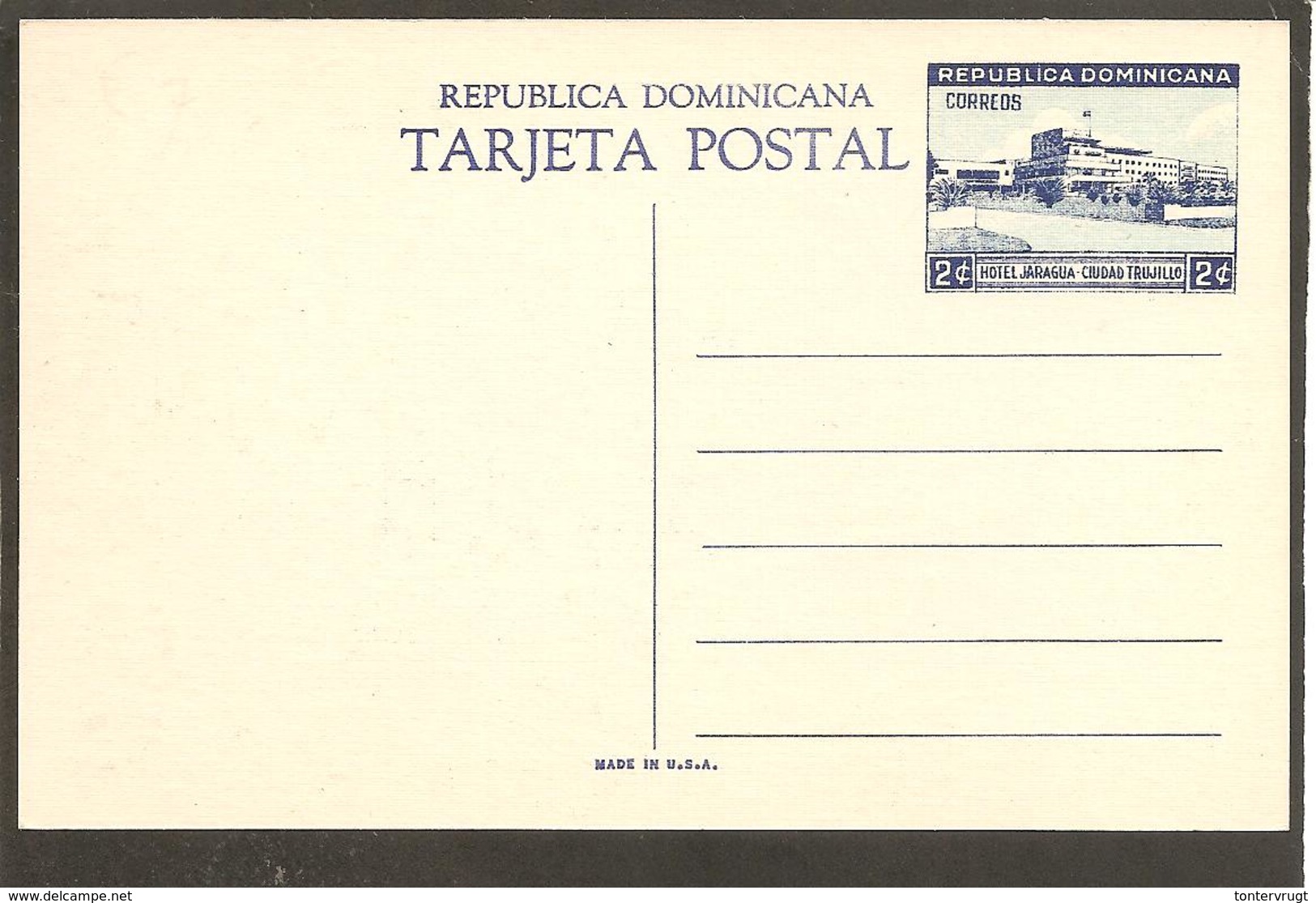 Dominicana. Palacio De Comunicaciones,Ciudad Trujillo.2c  Poststamp Imprint - Dominique