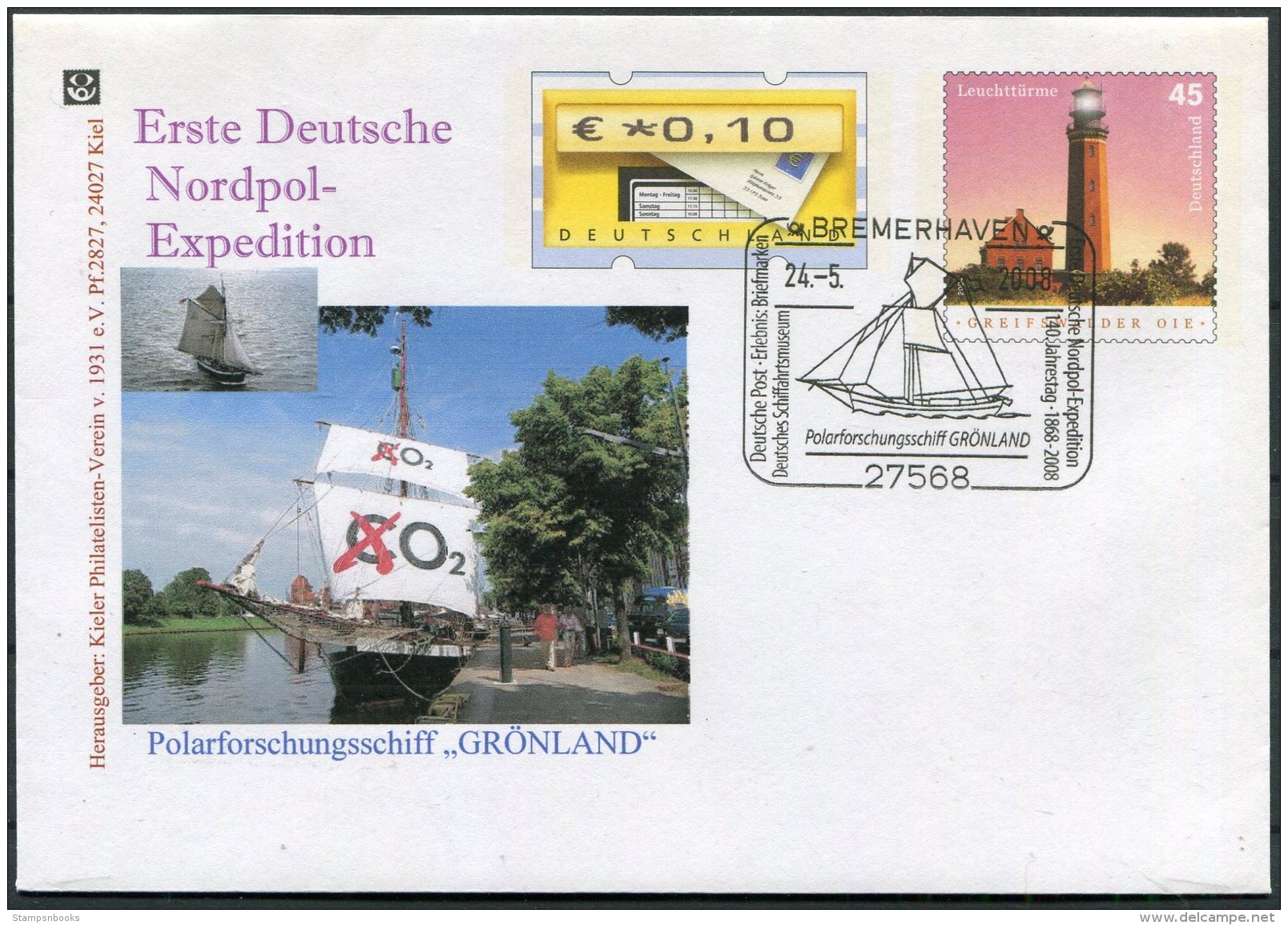 2008 Germany Bremerhaven Nordpolar Expedition. North Pole Greenland Gronland Polar Ship Stationery Cover - Arctic Expeditions