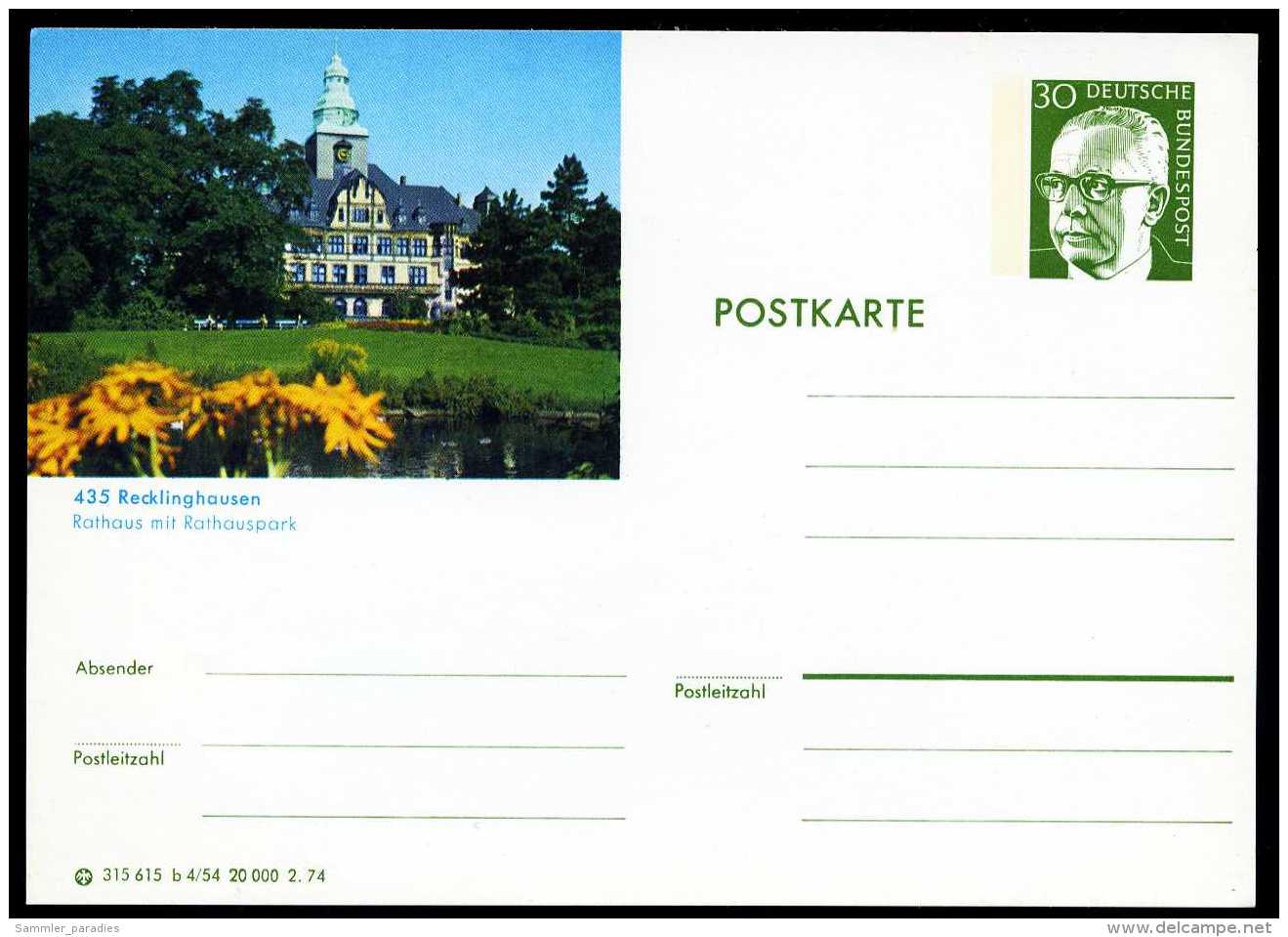 95804) BRD - Bildpostkarte P 112 - B4/54 - * Ungebraucht - 30Pf Heinemann - 435 Recklinghausen, Rathaus - Bildpostkarten - Ungebraucht