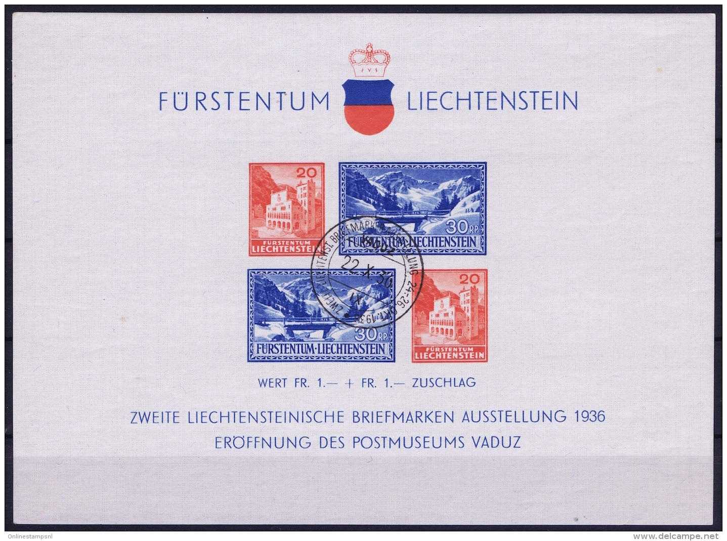 Liechtenstein: Mi Nr Block 2  Cancelled  1936 - Blocs & Feuillets