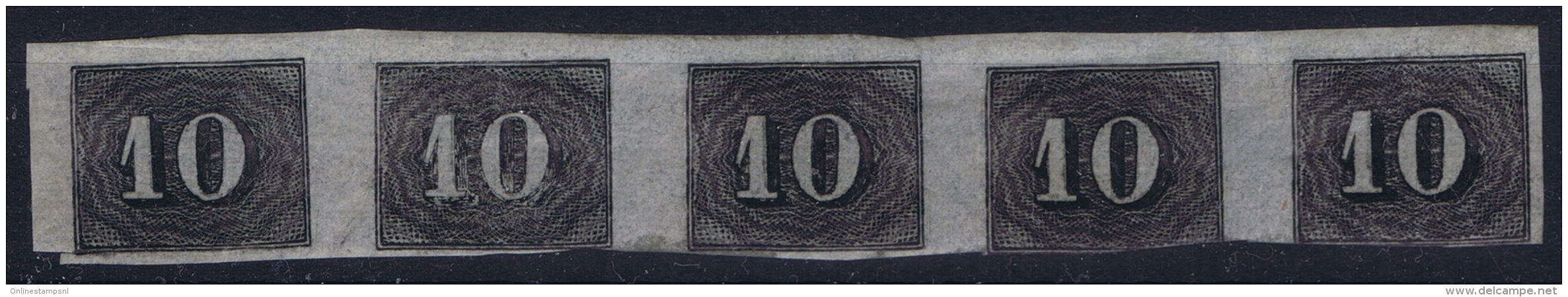 Brasil: 1849 Mi Nr 11 In Strip Of 5 With 2 Hinges At The Back - Neufs