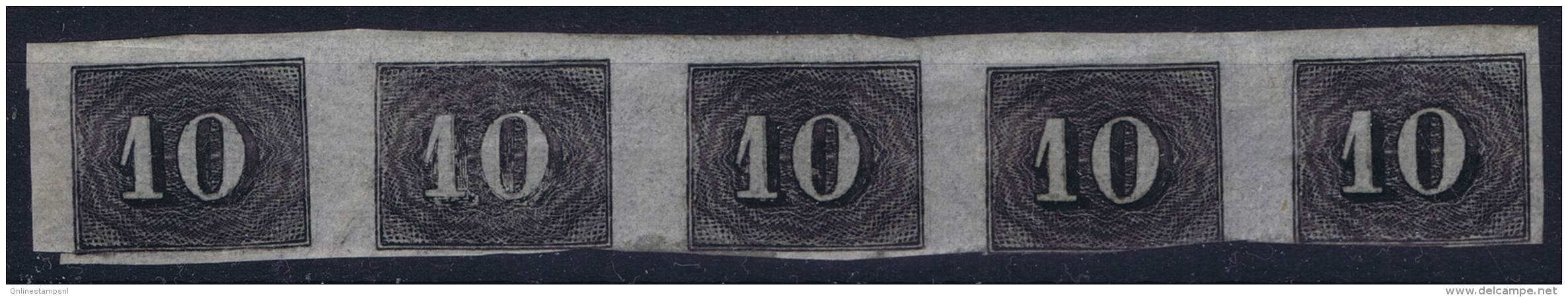 Brasil: 1849 Mi Nr 11 In Strip Of 5 With 2 Hinges At The Back - Unused Stamps