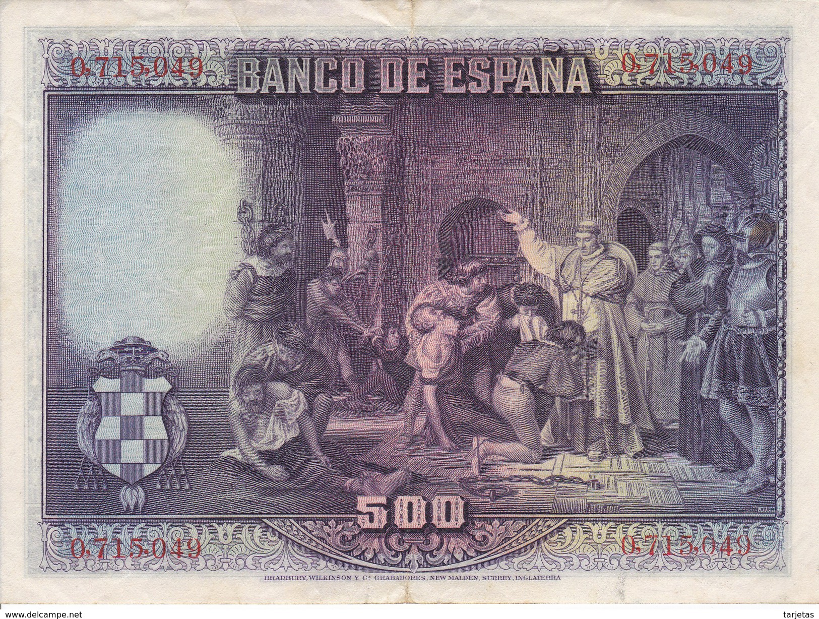 BILLETE DE ESPAÑA DE 500 PTAS DEL AÑO 1928 MBC (VF) SIN SERIE -CARDENAL CISNEROS - 500 Peseten