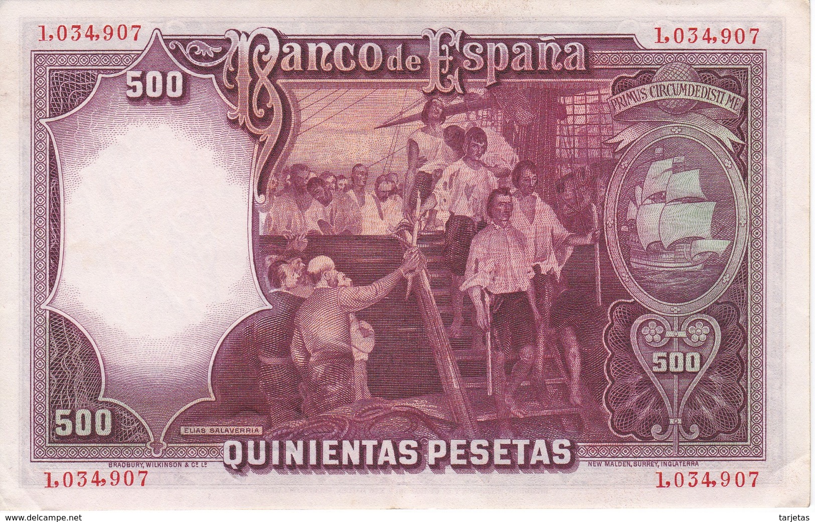 BILLETE DE ESPAÑA DE 500 PTAS DEL AÑO 1931 DE ELCANO CALIDAD EBC (XF) - 500 Pesetas