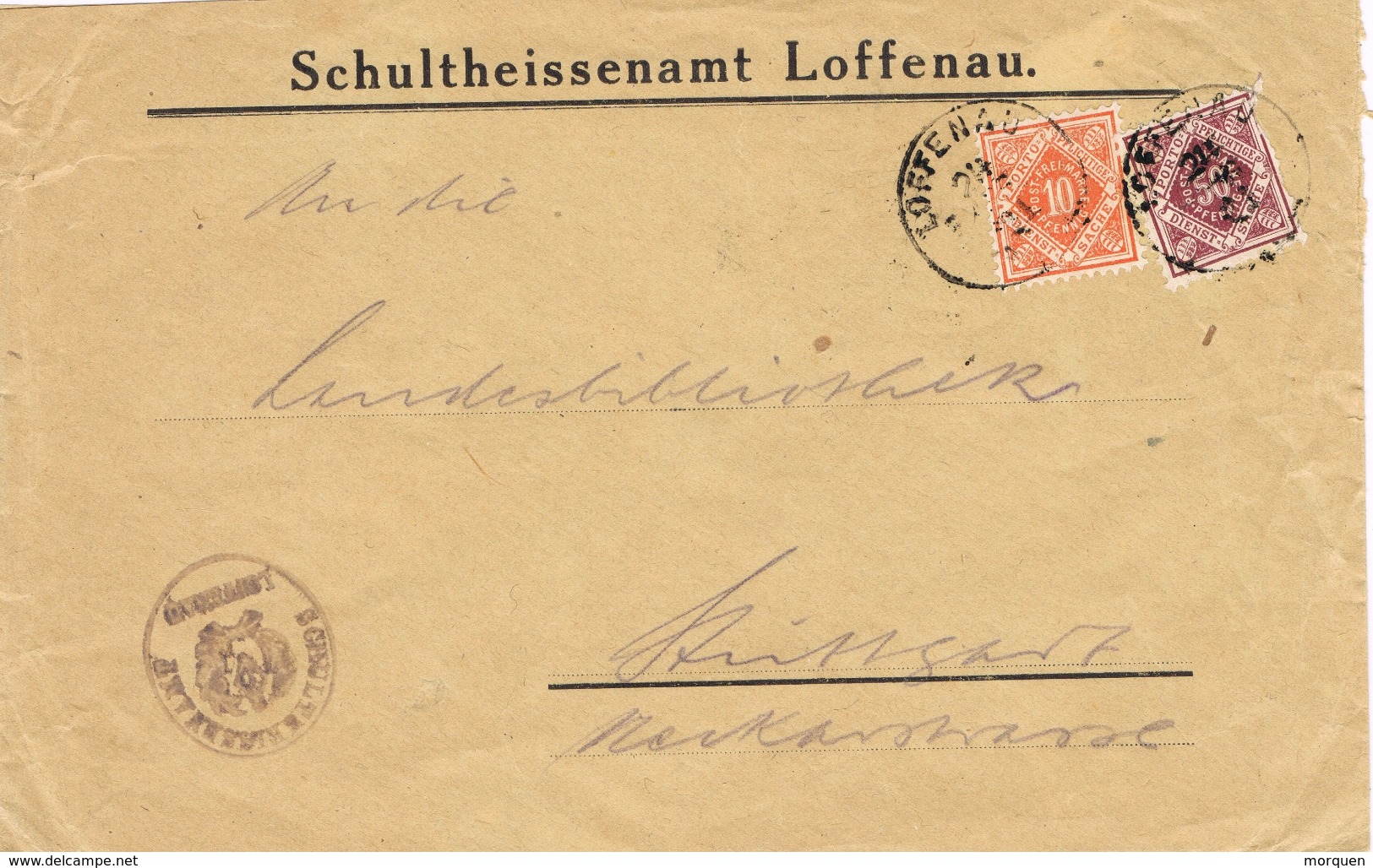 20505. Carta Service Official LOFFENAU (Alemania Reich)  1921. Oval Mark Officiel - Oficial