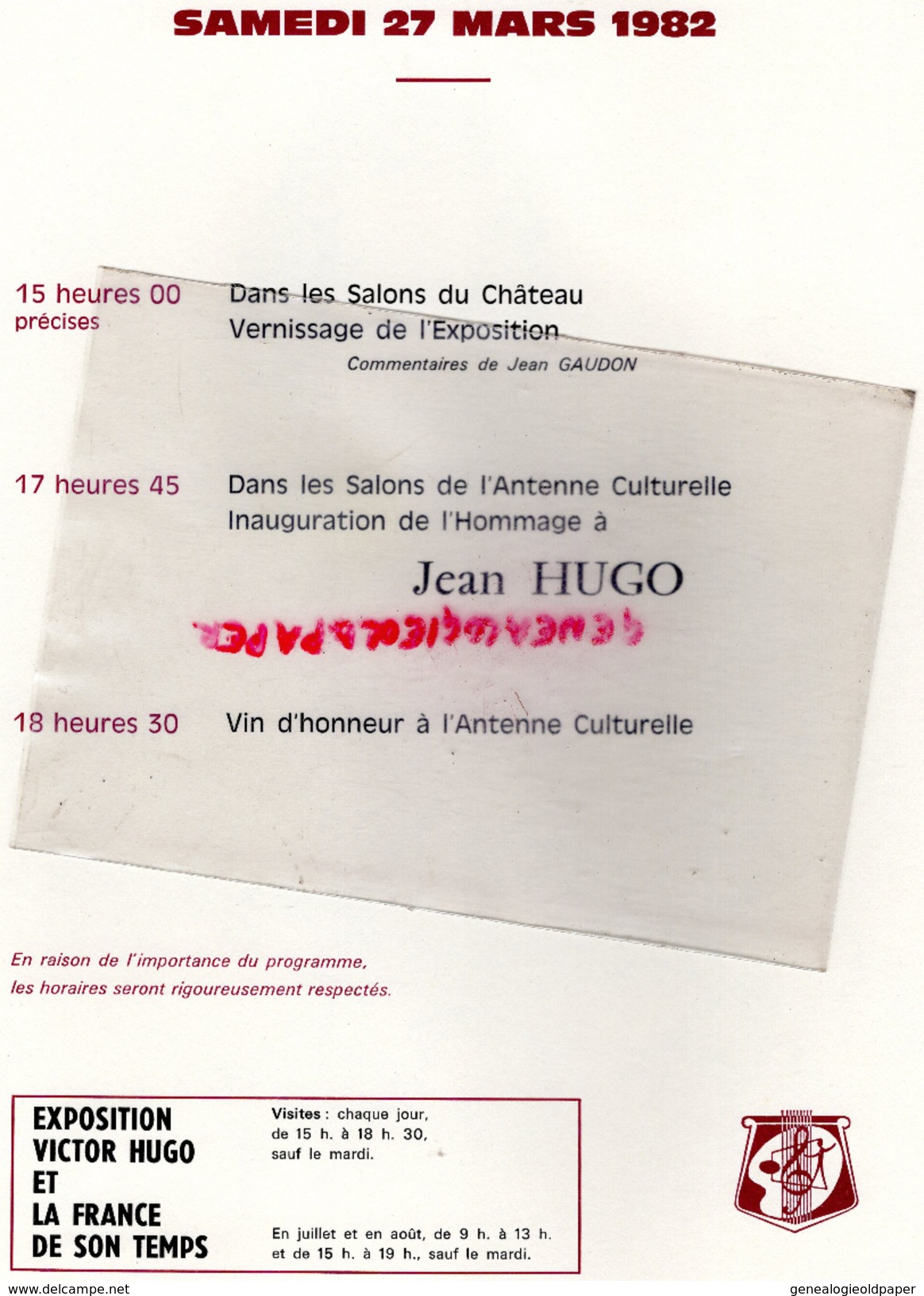 87- ROCHECHOUART - PLAQUETTE VICTOR HUGO ET LA FRANCE DE SON TEMPS- 27 MARS 1982 AU CHATEAU- JACK LANG-JACQUES GERARD - Programme