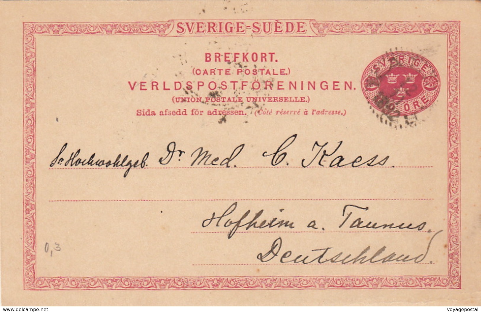 Entier Kalmar Suède Pour L'Allemagne - Postal Stationery