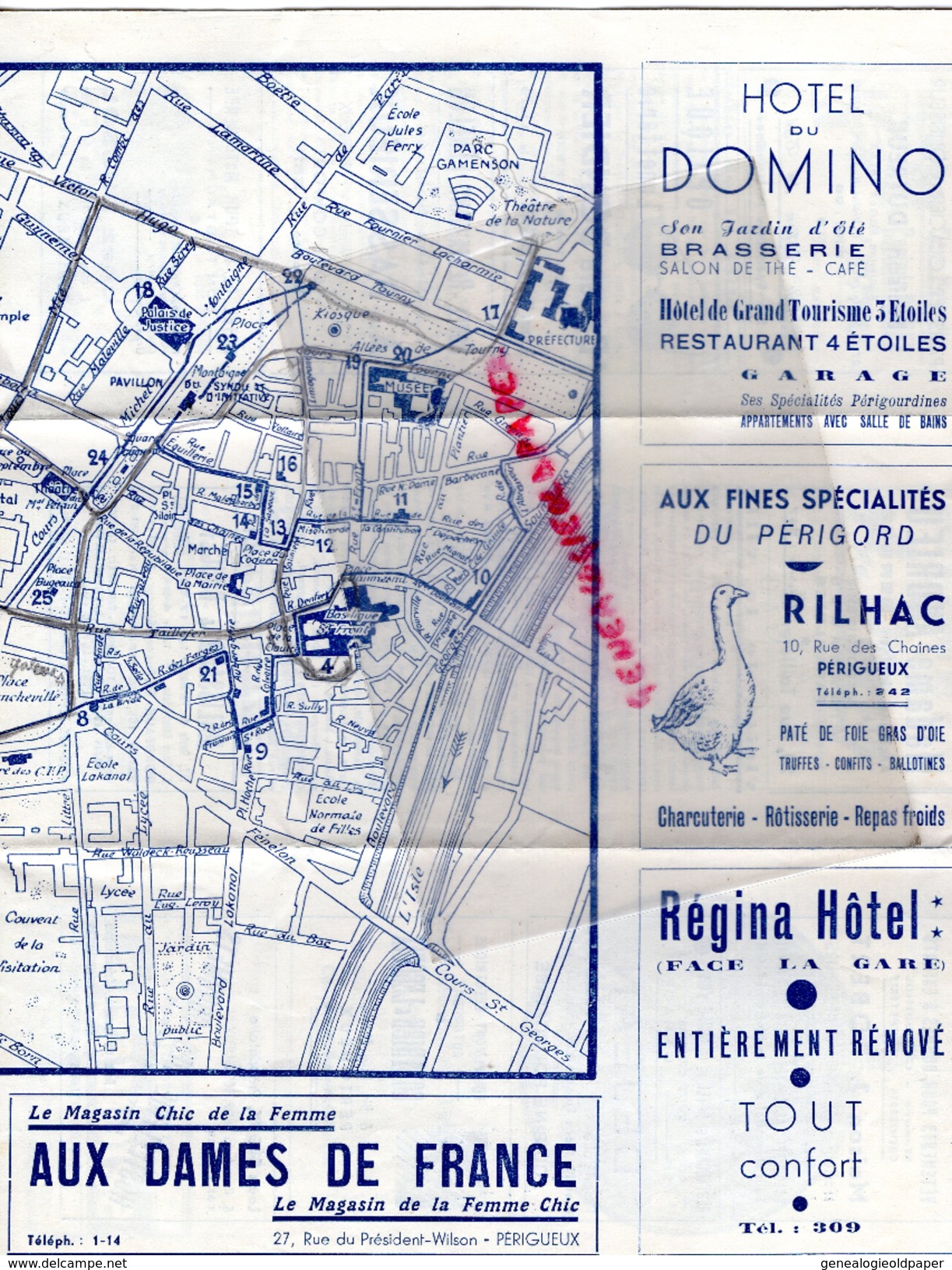 24 - PERIGUEUX - DEPLIANT TOURISTIQUE AVEC PLAN MONUMENTAL - SYNDICAT INITIATIVE- HOTEL DOMINO-REGINA HOTEL-RILHAC- - Dépliants Touristiques